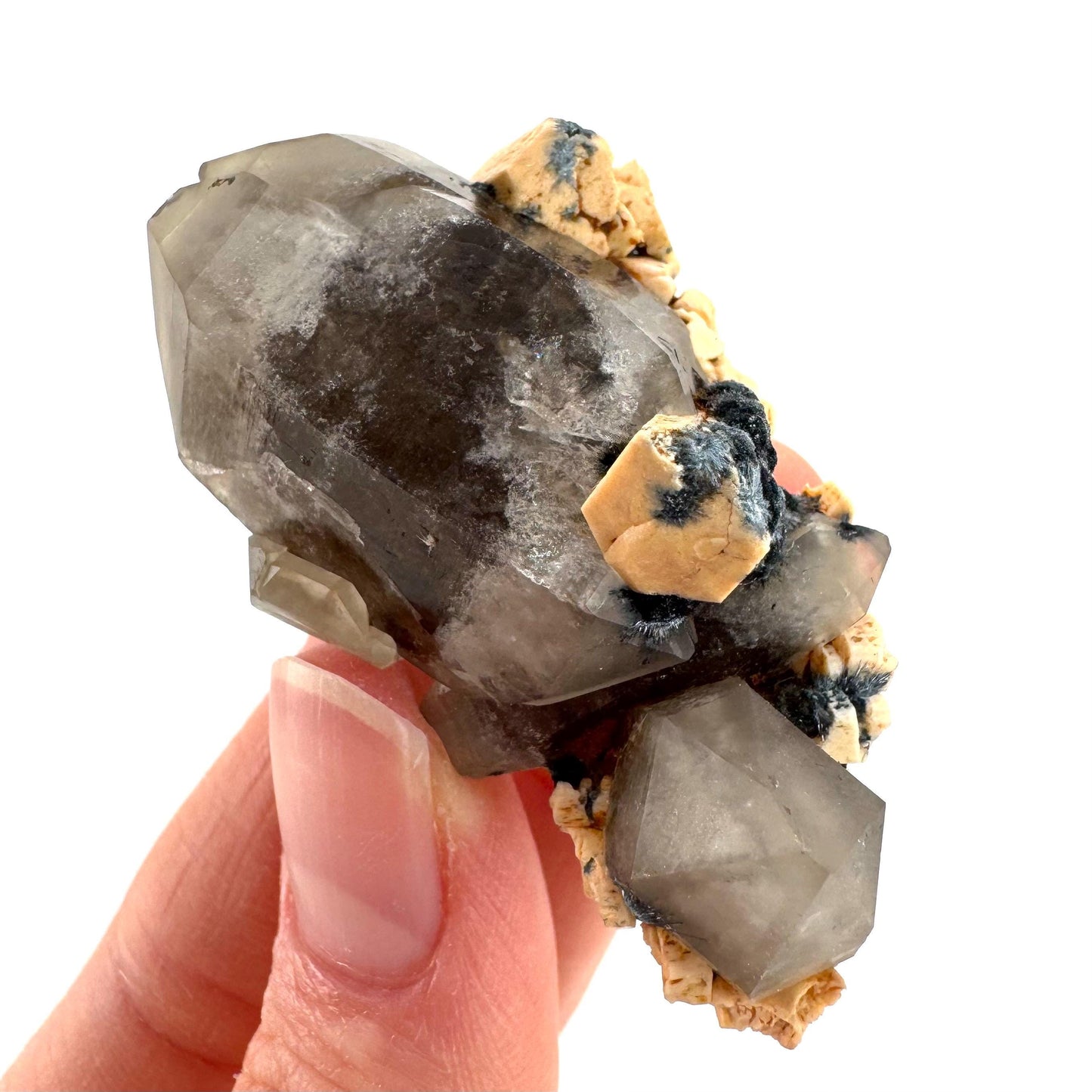 Gitter Quartz with Feldspar & Foitite | lattice crystal, mineral specimen from Namibia