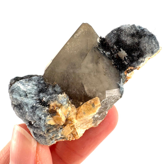 Gitter Quartz with Feldspar & Foitite | lattice crystal, mineral specimen from Namibia