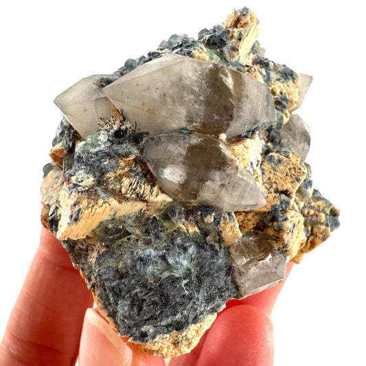 Gitter Quartz with Feldspar & Foitite | lattice crystal, mineral specimen from Namibia
