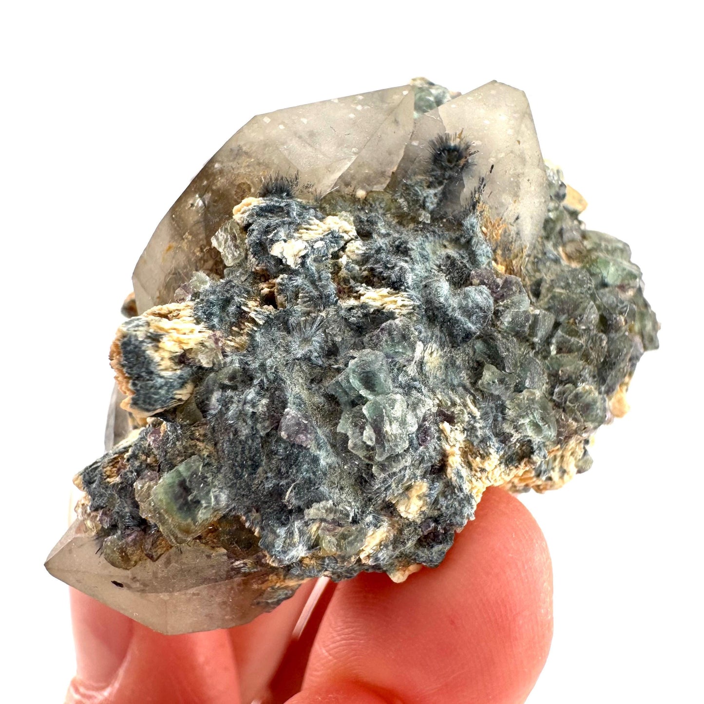 Gitter Quartz with Feldspar & Foitite | lattice crystal, mineral specimen from Namibia