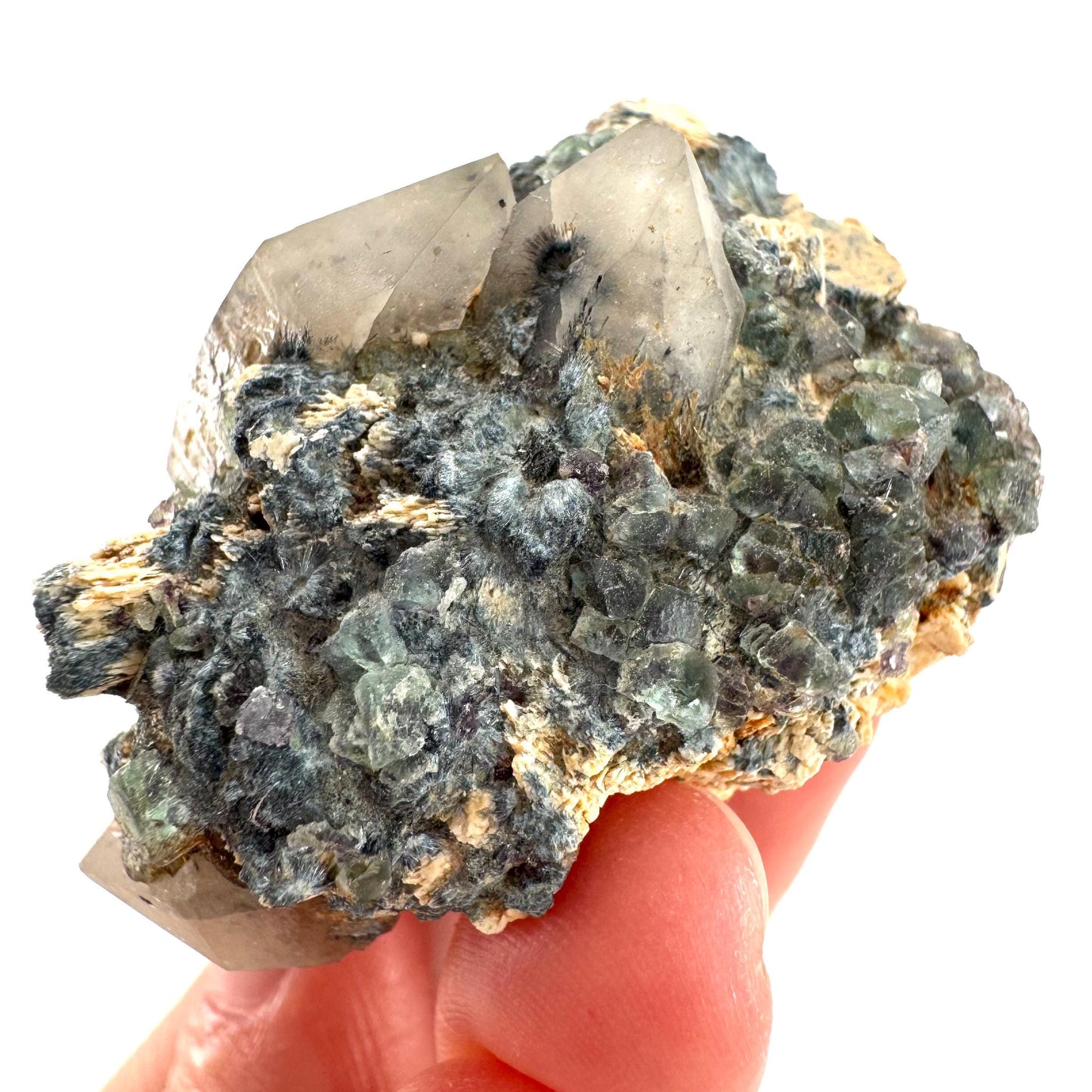 Gitter Quartz with Feldspar & Foitite | lattice crystal, mineral specimen from Namibia