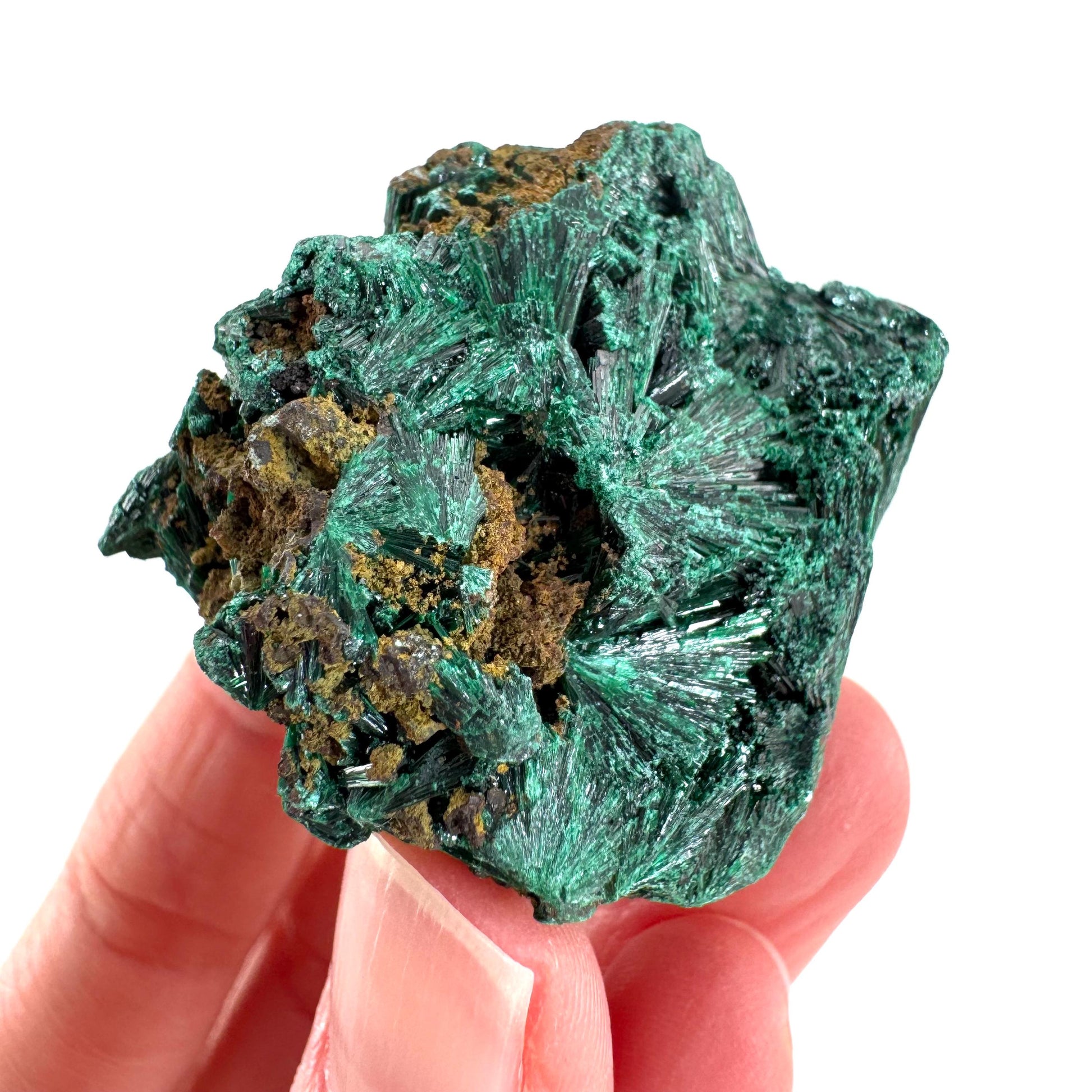 Fibrous Malachite | green velvet crystal, mineral specimen