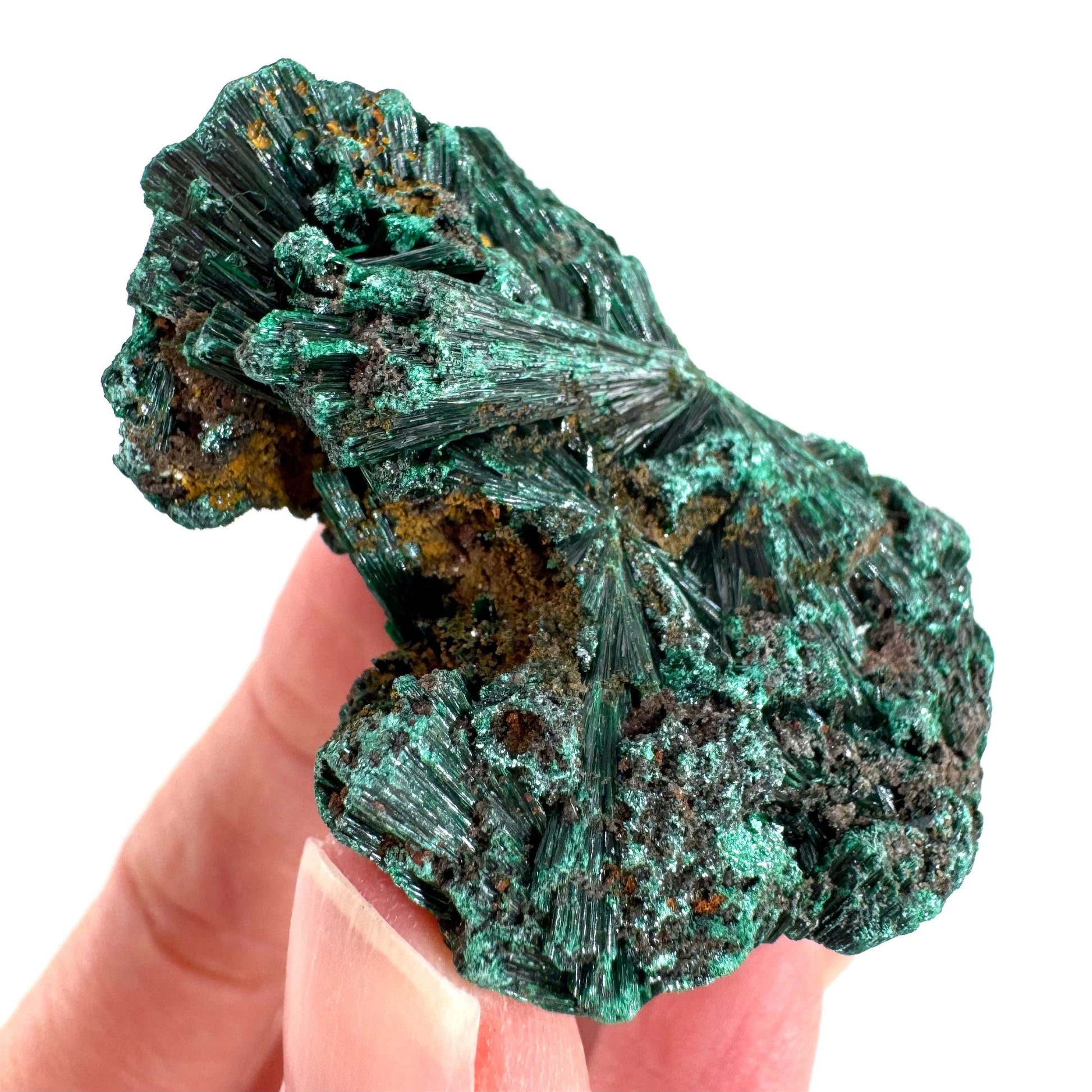 Fibrous Malachite | green velvet crystal, mineral specimen
