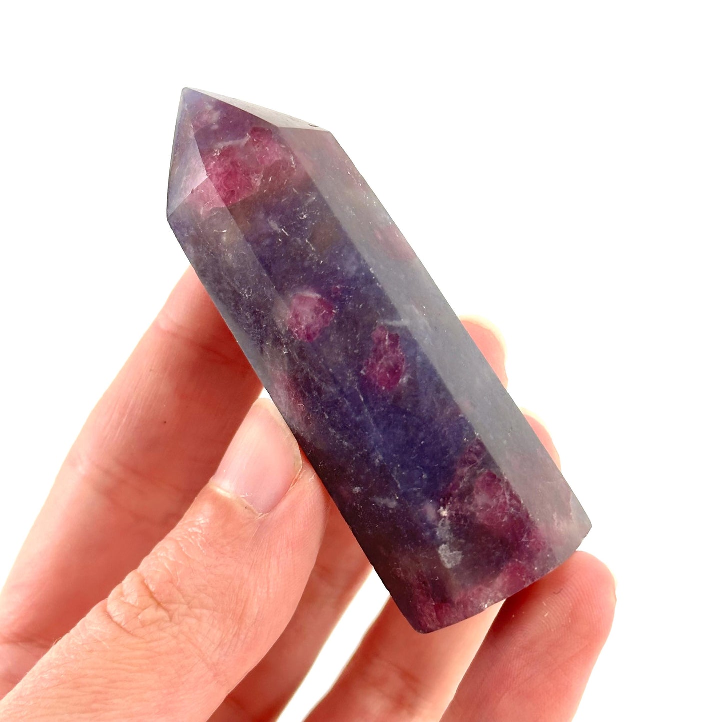 Unicorn Stone Point | polished purple lepidolite & pink tourmaline tower (Heart Chakra)