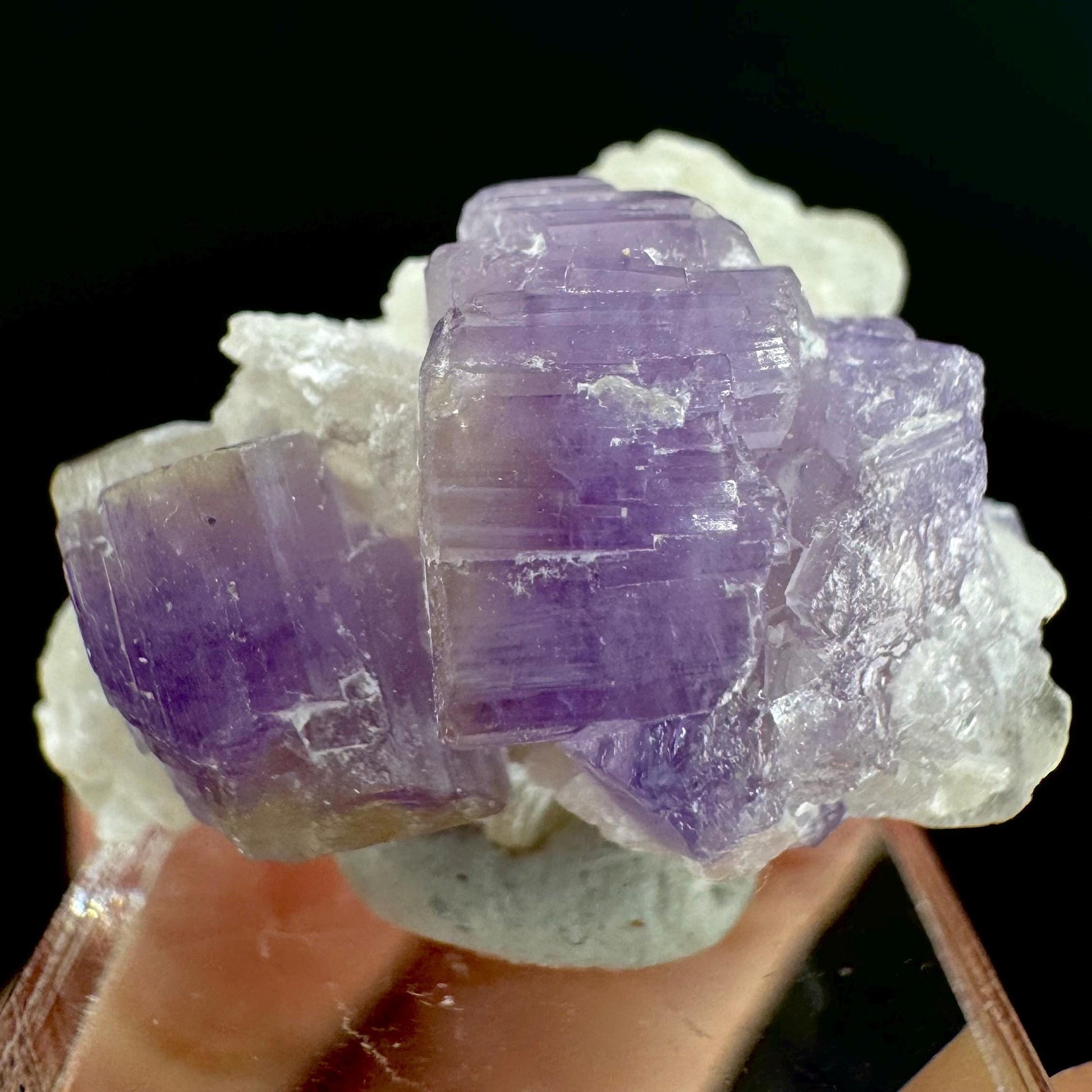 Purple Fluorapatite on Albite | natural crystal, rare mineral specimen from Afghanistan