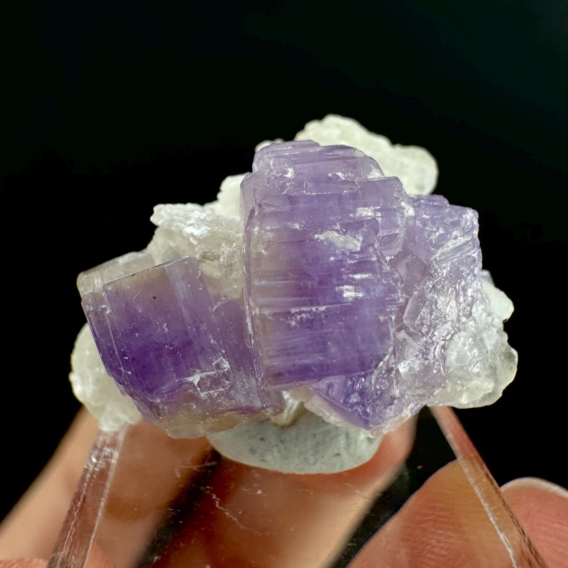 Purple Fluorapatite on Albite | natural crystal, rare mineral specimen from Afghanistan