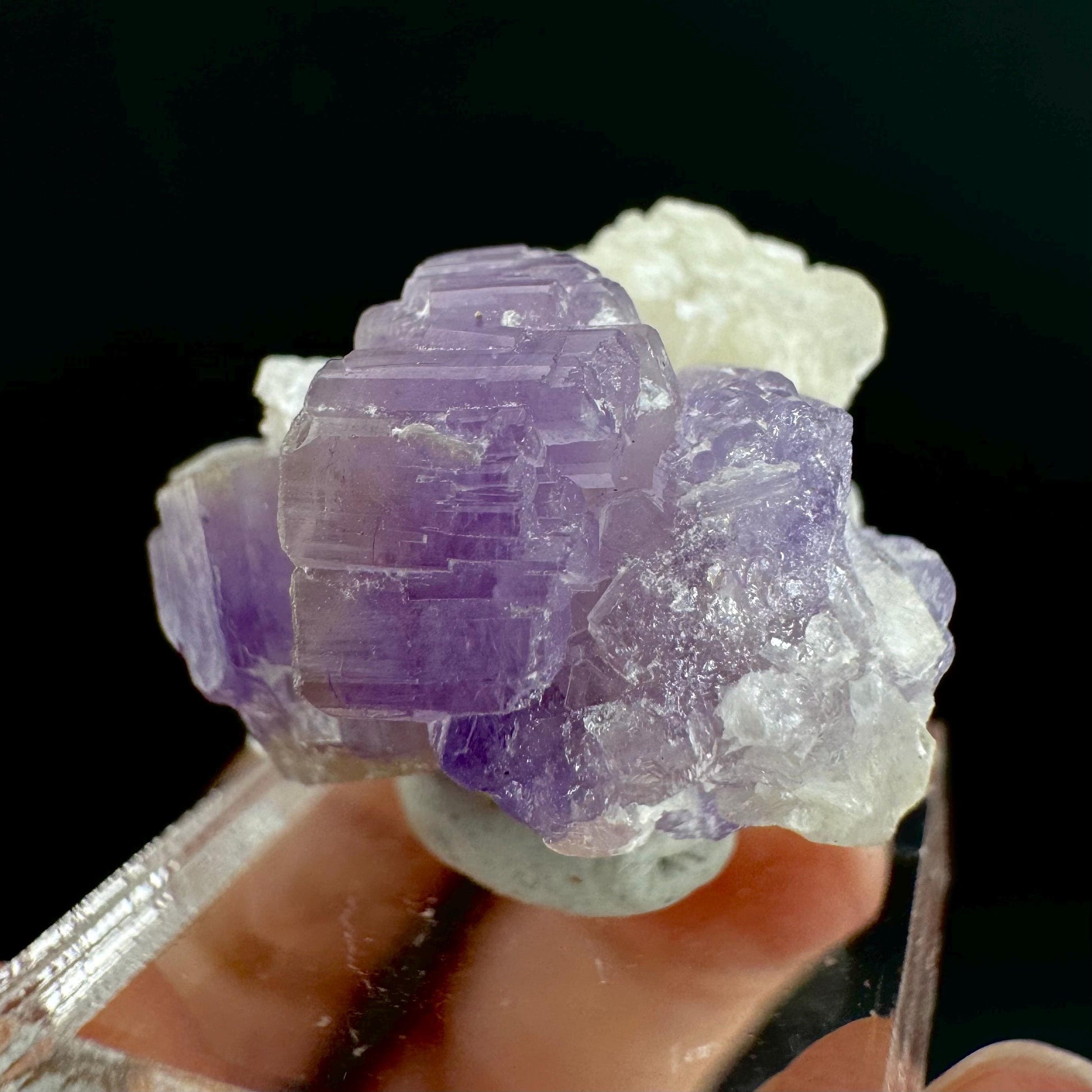 Purple Fluorapatite on Albite | natural crystal, rare mineral specimen from Afghanistan