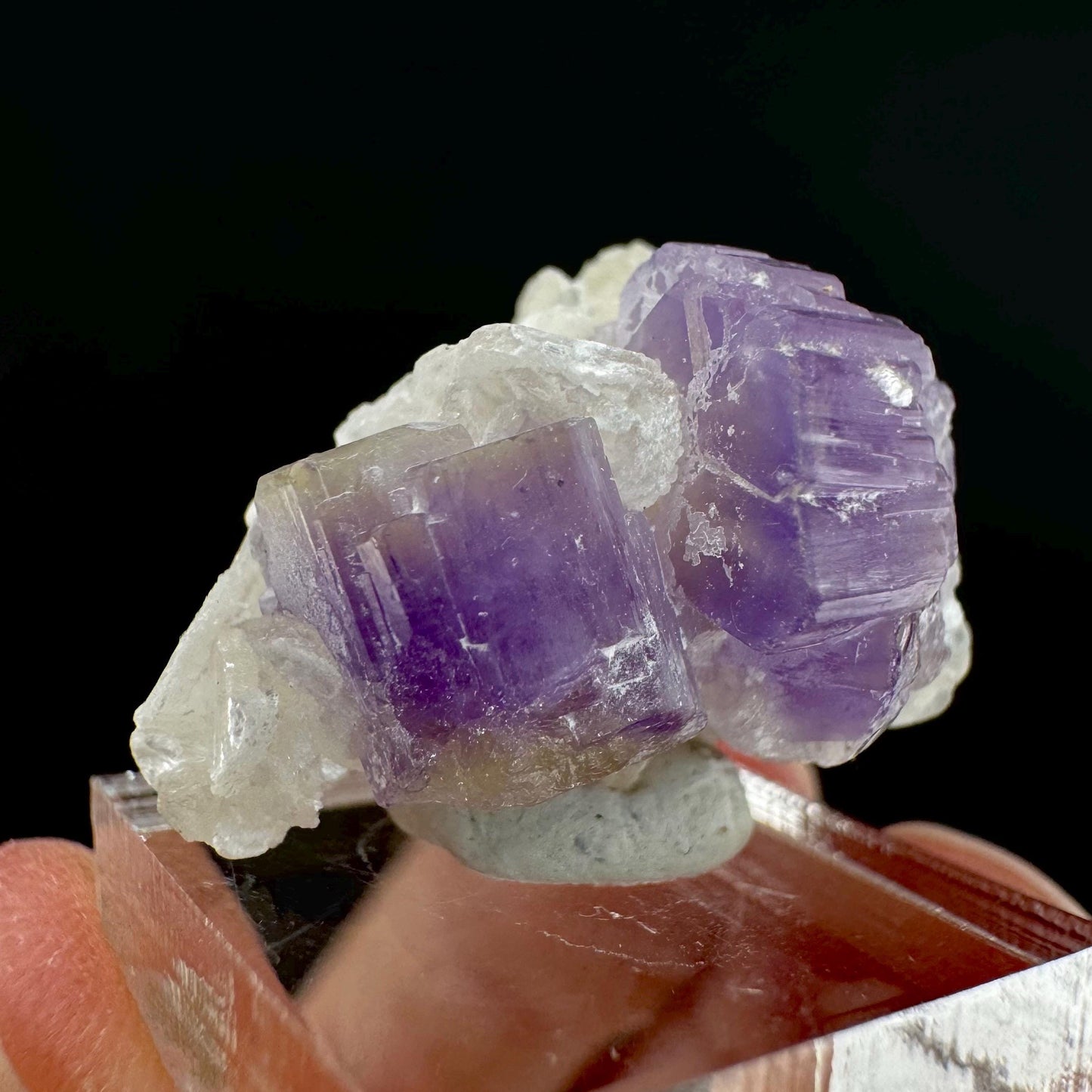 Purple Fluorapatite on Albite | natural crystal, rare mineral specimen from Afghanistan