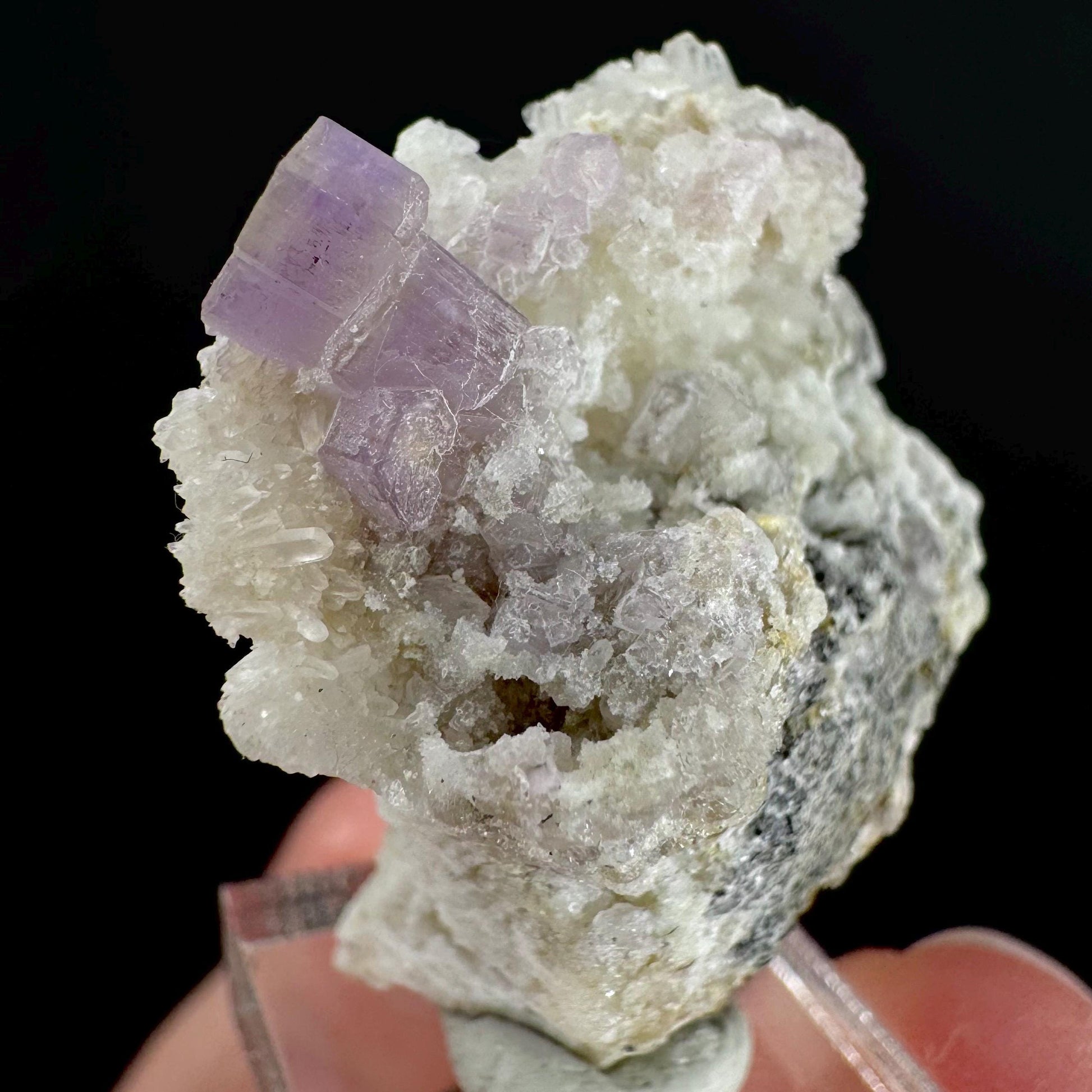 Purple Fluorapatite on Albite | natural crystal, rare mineral specimen from Afghanistan