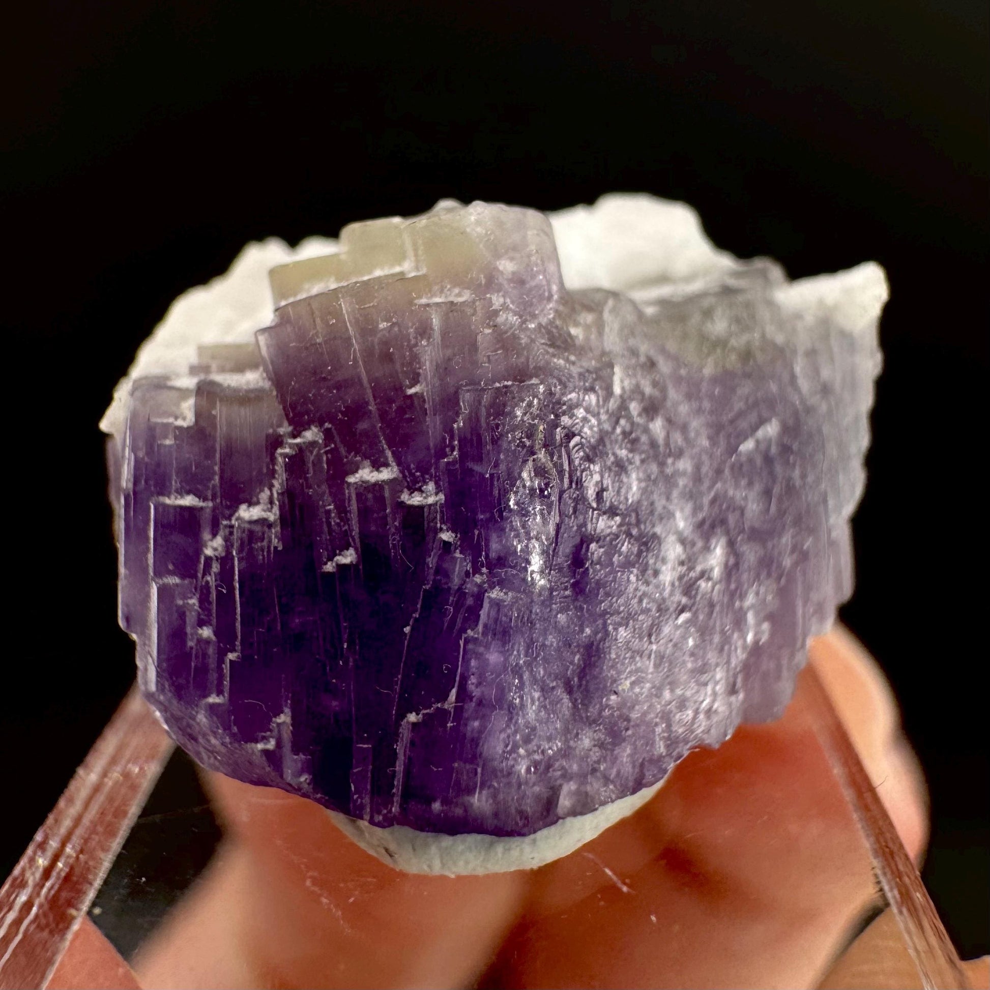 Purple Fluorapatite on Albite | natural crystal, rare mineral specimen from Afghanistan