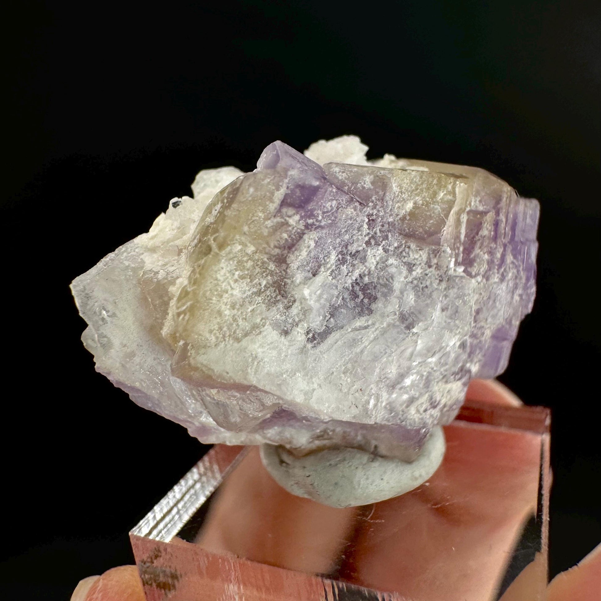 Purple Fluorapatite on Albite | natural crystal, rare mineral specimen from Afghanistan