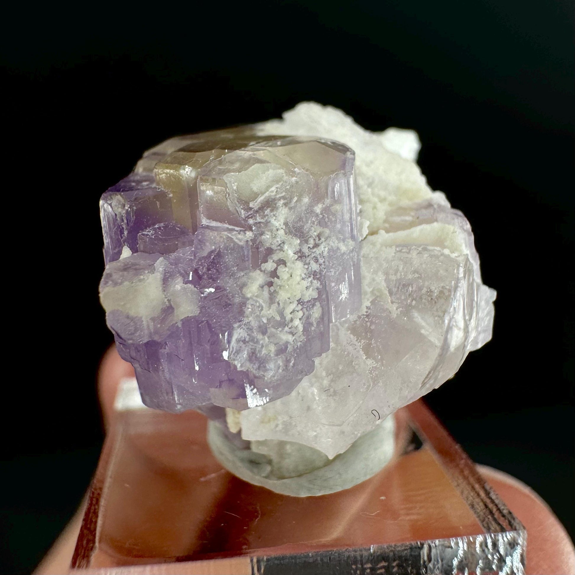Purple Fluorapatite on Albite | natural crystal, rare mineral specimen from Afghanistan
