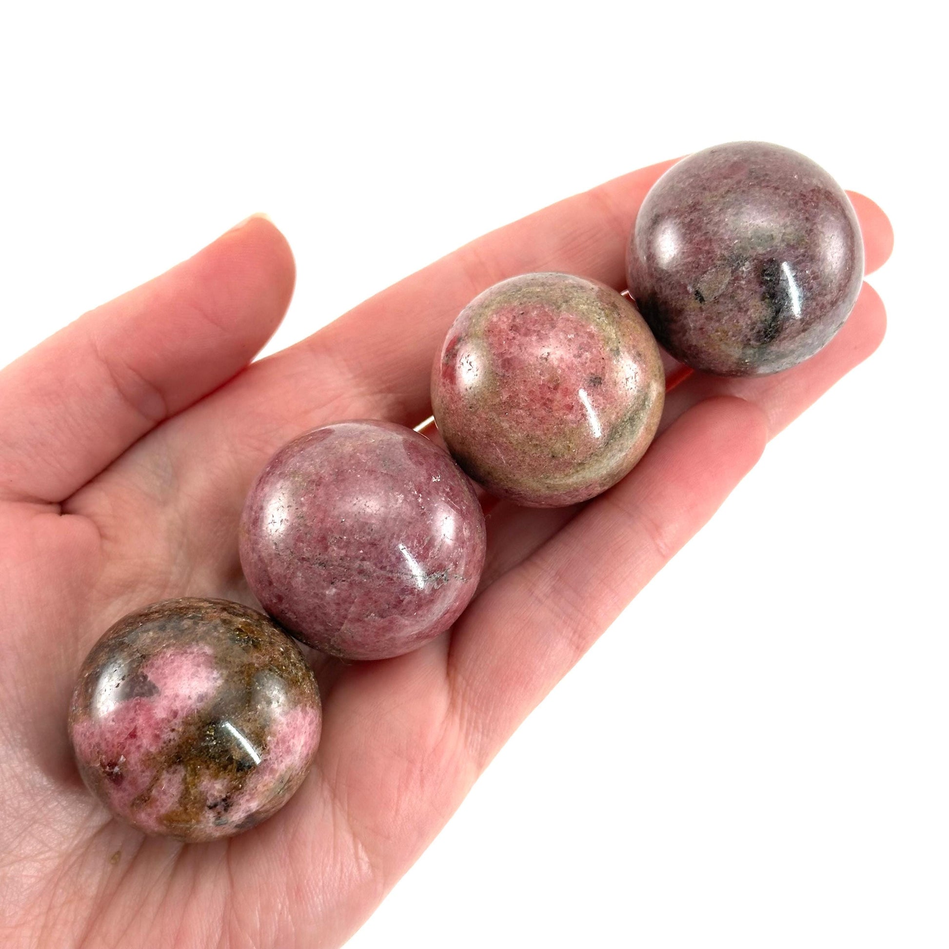 Rhodonite Sphere, crystal ball, Rhodonite sphere, Rhodonite palm stone, crystal sphere