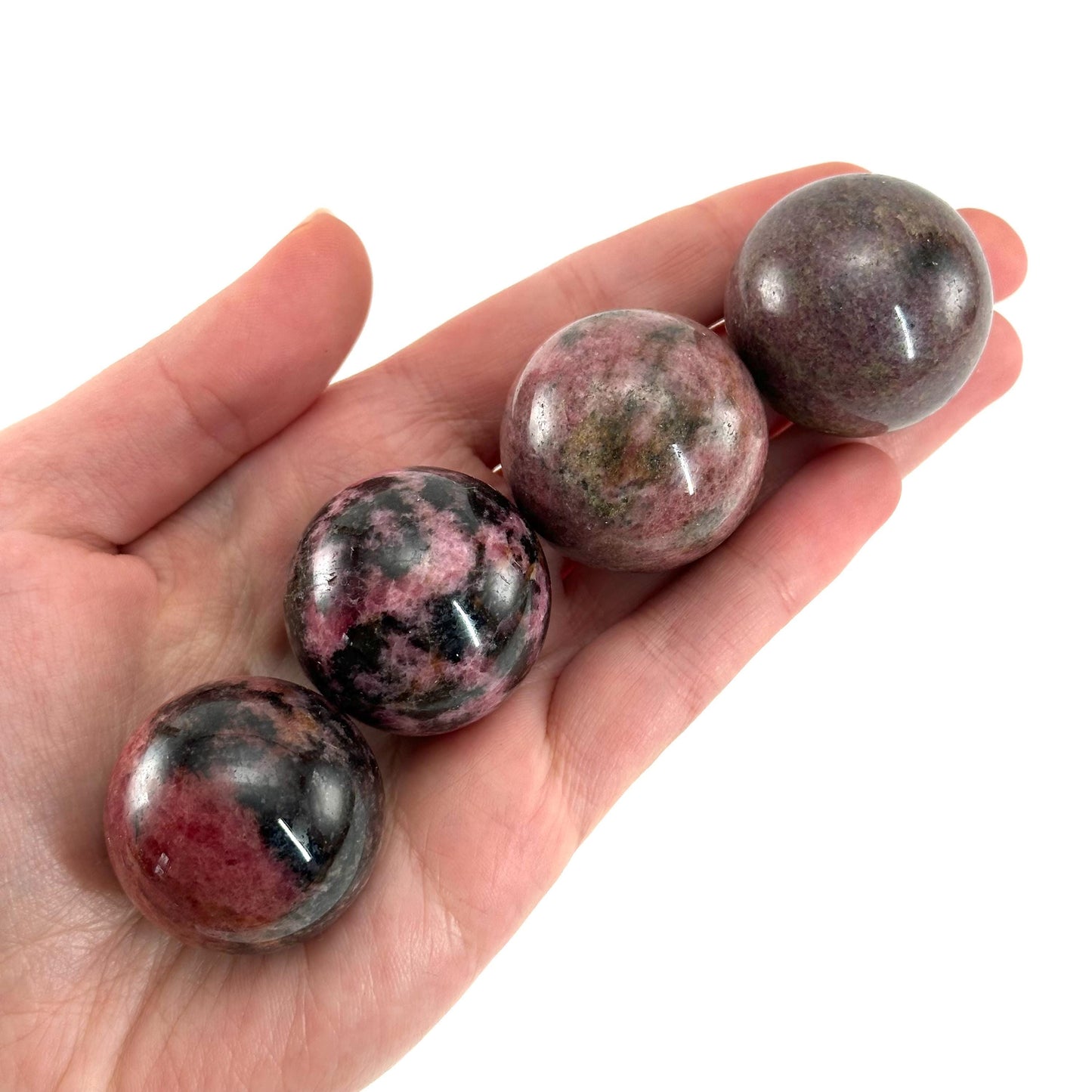 Rhodonite Sphere, crystal ball, Rhodonite sphere, Rhodonite palm stone, crystal sphere