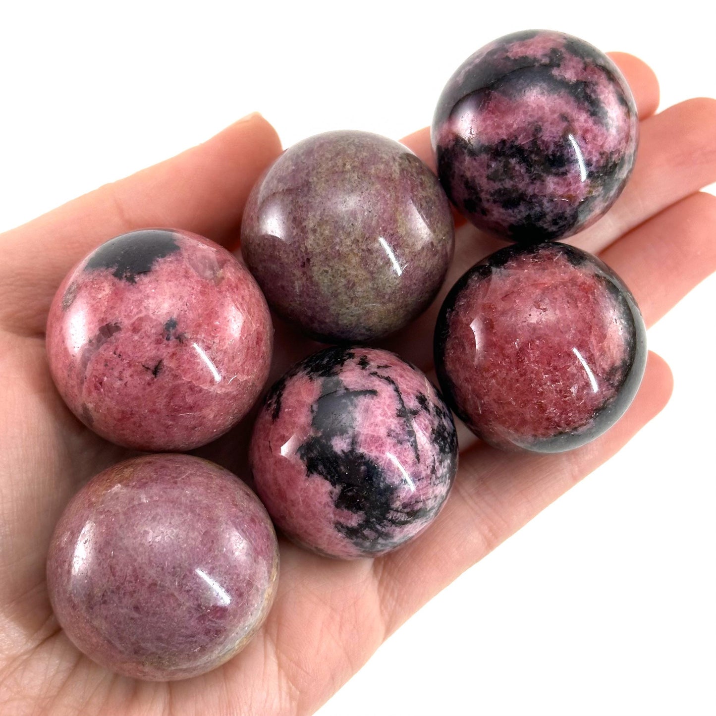 Rhodonite Sphere, crystal ball, Rhodonite sphere, Rhodonite palm stone, crystal sphere