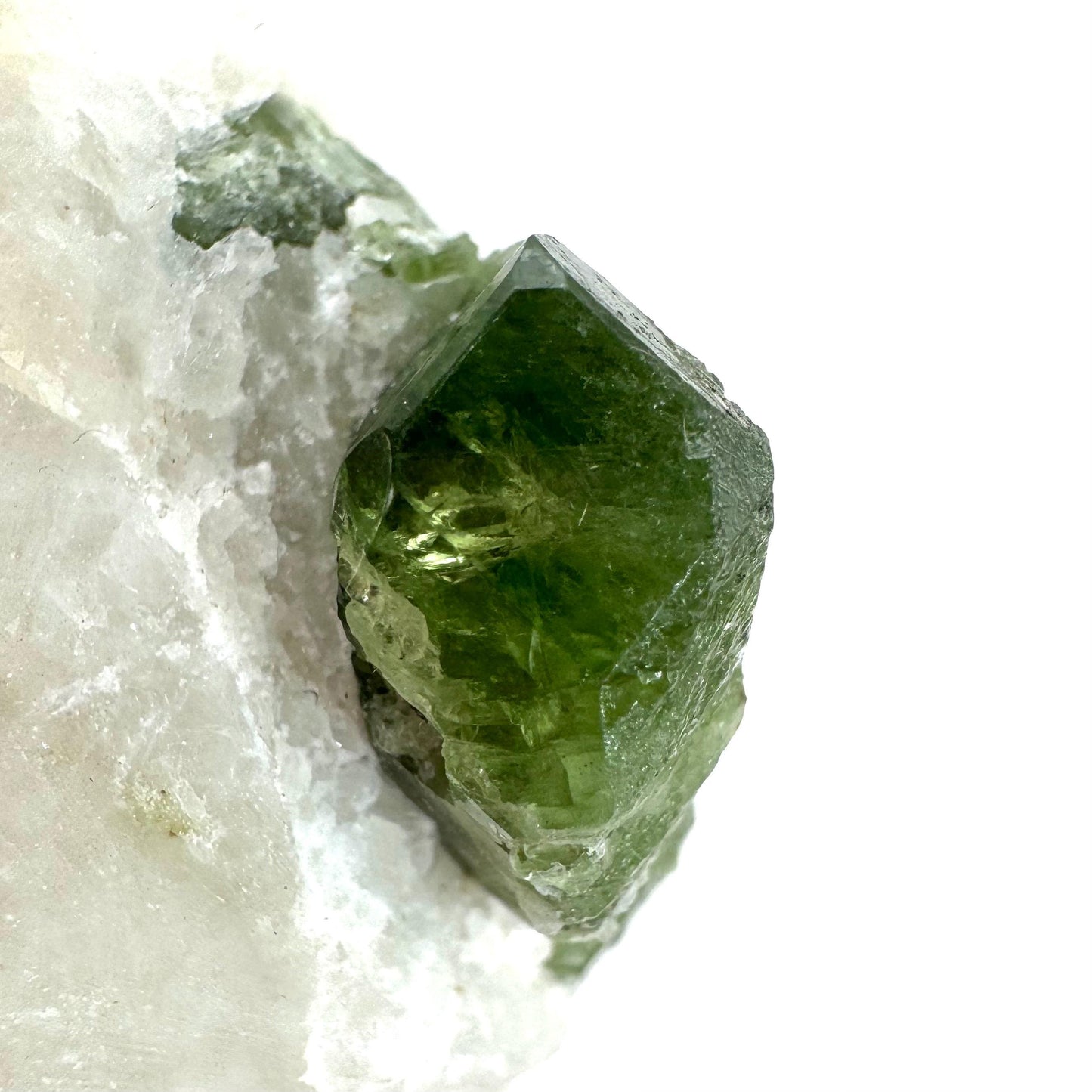 Chrome Diopside on Calcite | raw green crystal cluster, natural mineral specimen