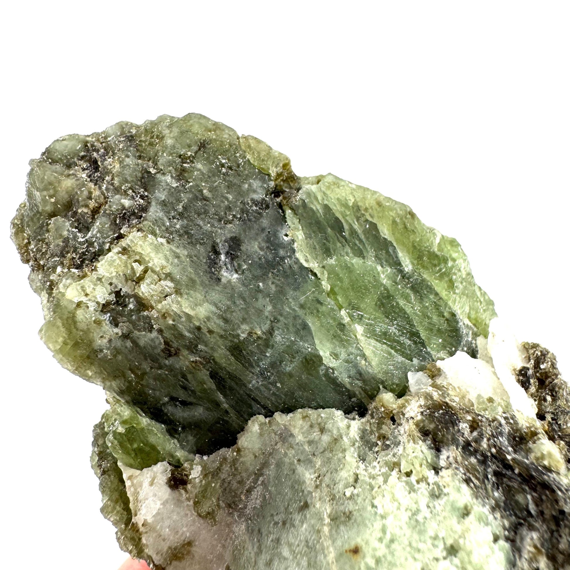 Chrome Diopside on Calcite | raw green crystal cluster, natural mineral specimen