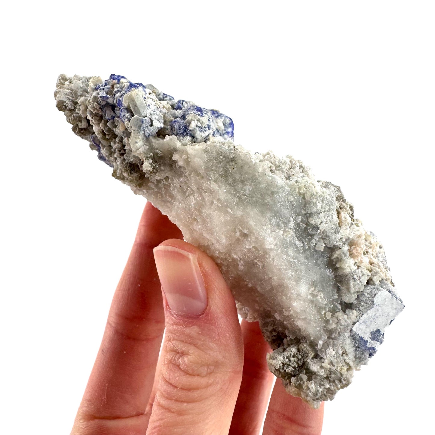 Lazurite on Calcite | blue crystal cluster, natural mineral specimen