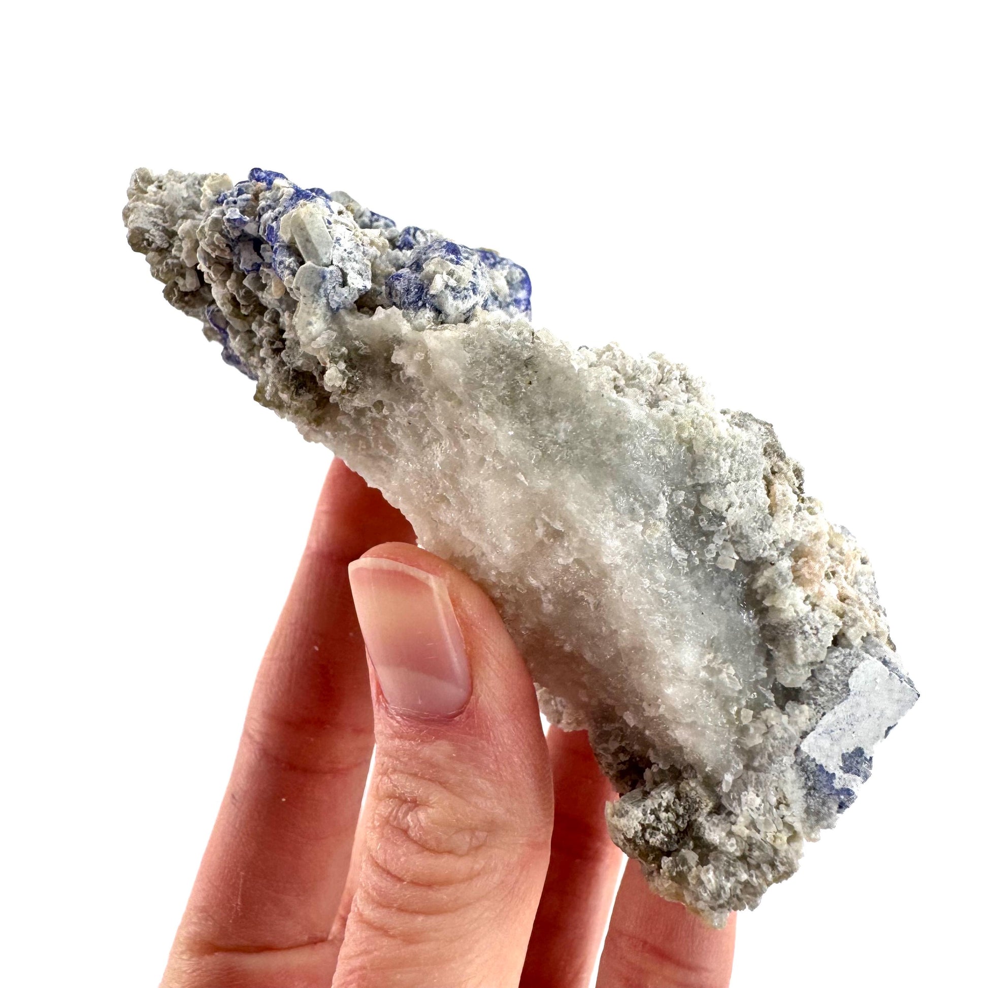 Lazurite on Calcite | blue crystal cluster, natural mineral specimen