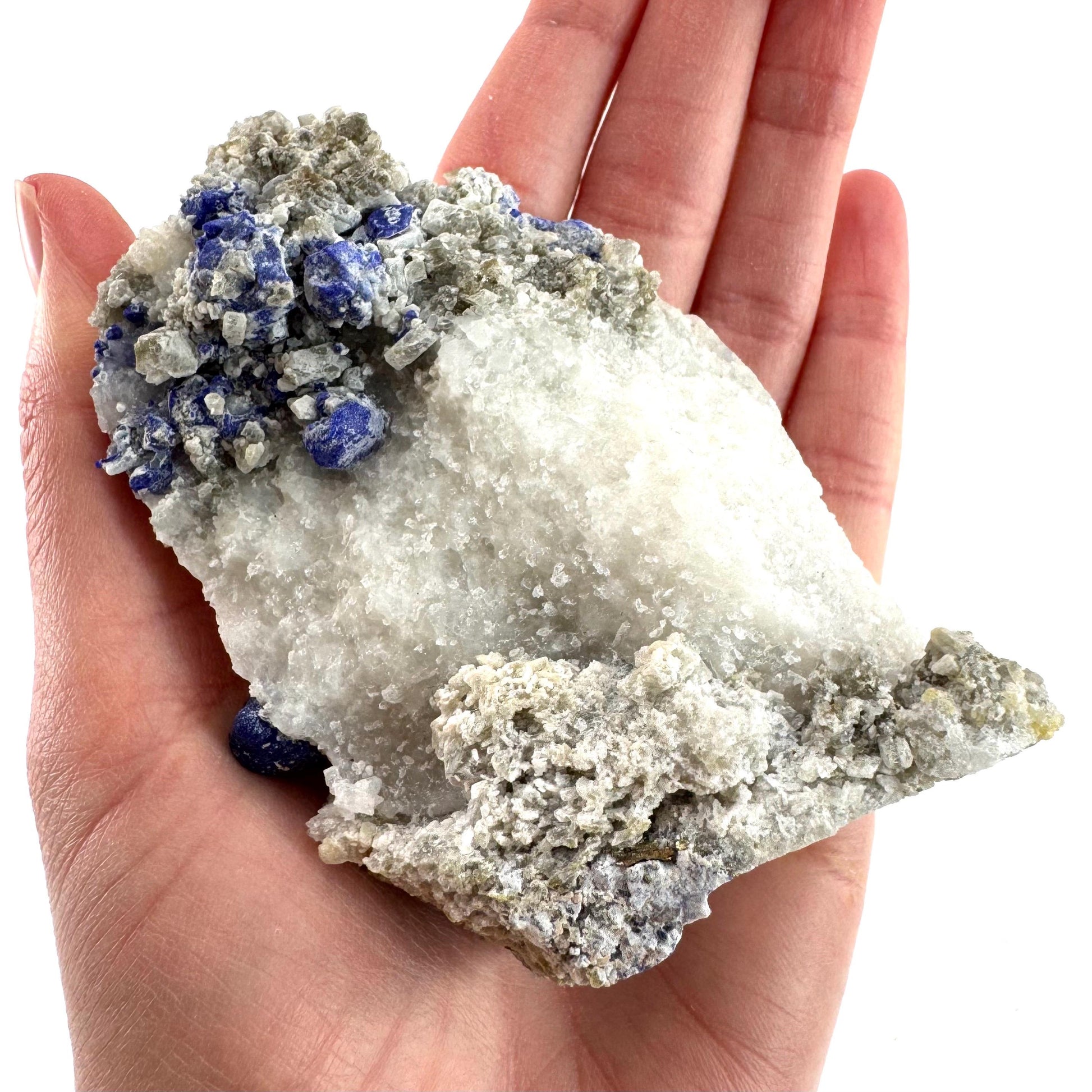 Lazurite on Calcite | blue crystal cluster, natural mineral specimen