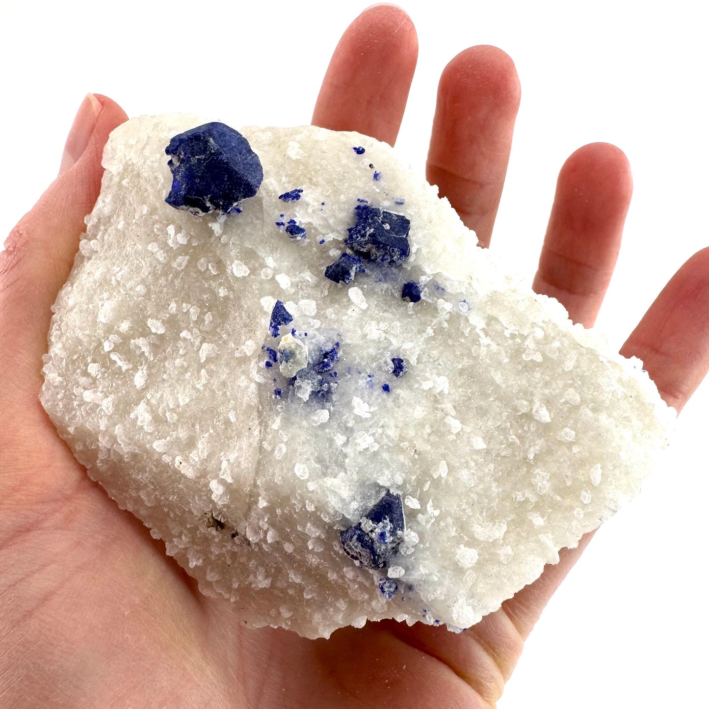 Lazurite & Pyrite on Calcite | blue crystal cluster, natural mineral specimen