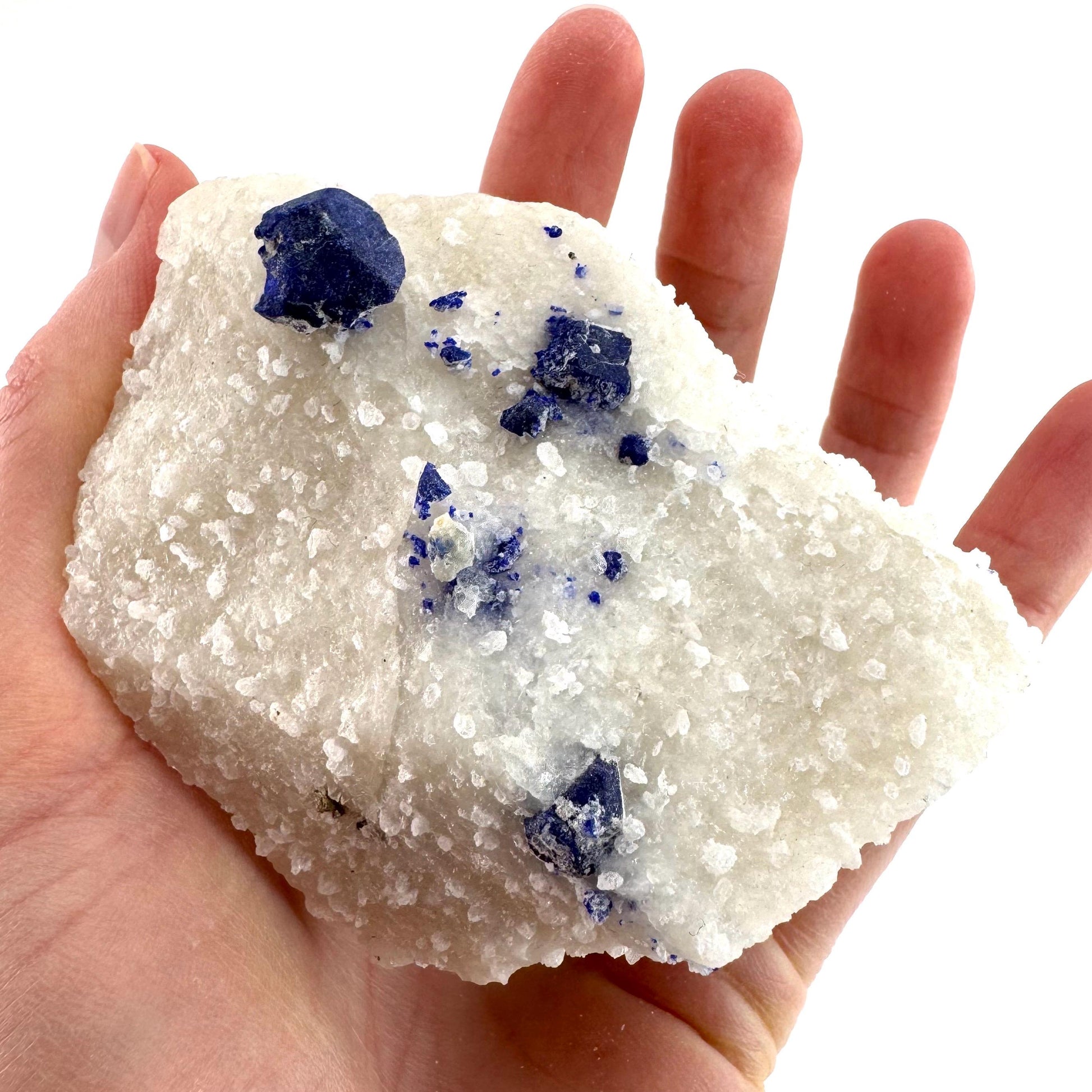 Lazurite & Pyrite on Calcite | blue crystal cluster, natural mineral specimen