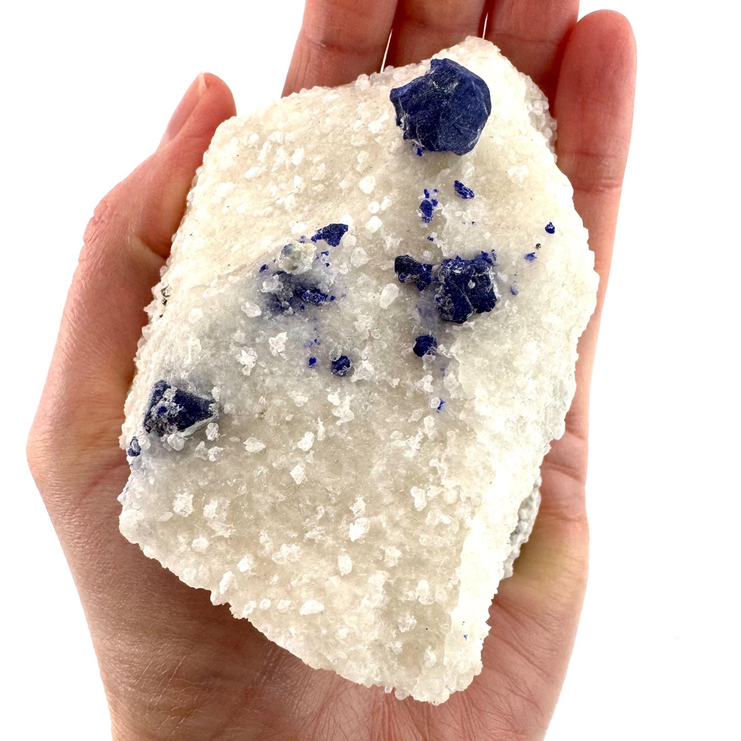 Lazurite & Pyrite on Calcite | blue crystal cluster, natural mineral specimen