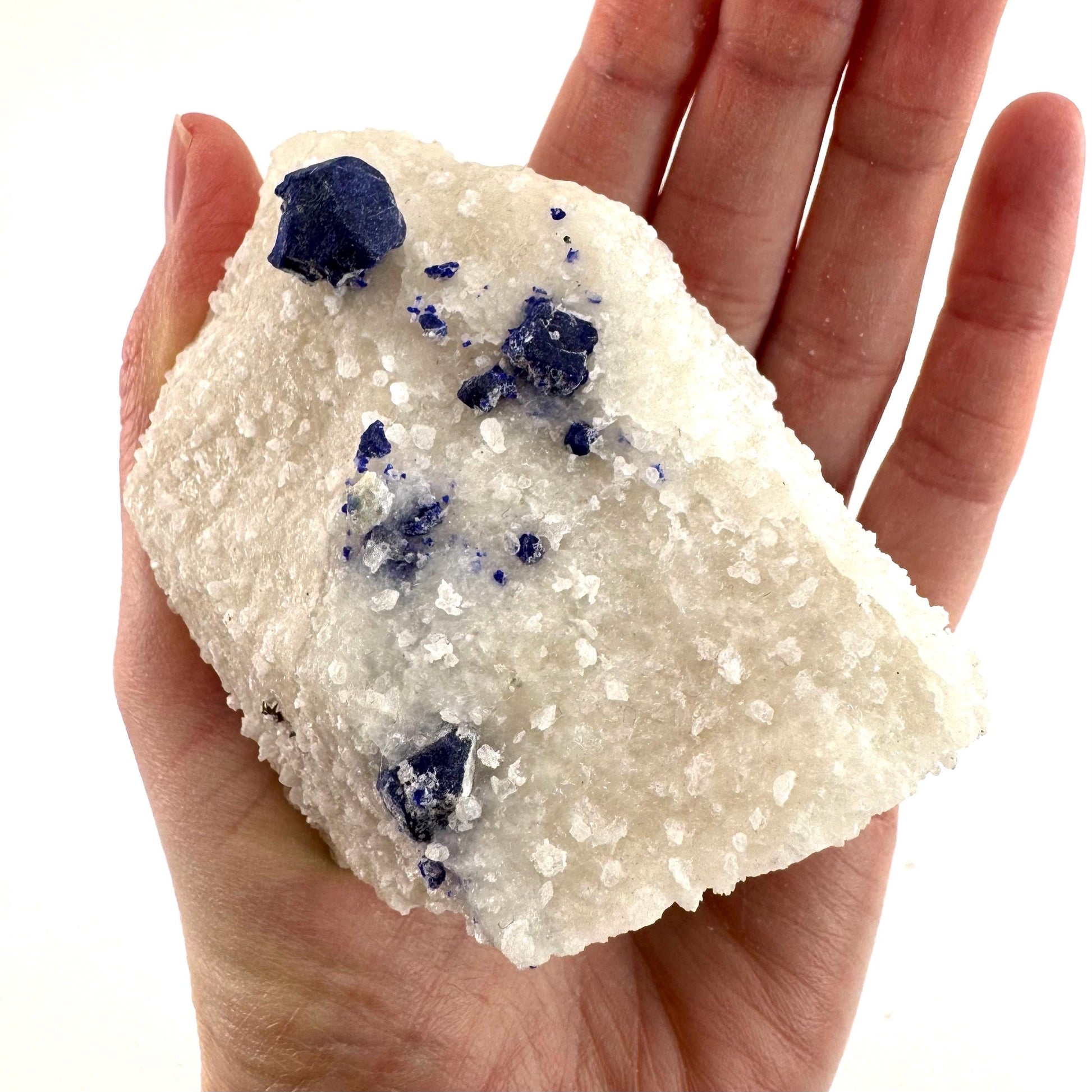 Lazurite & Pyrite on Calcite | blue crystal cluster, natural mineral specimen