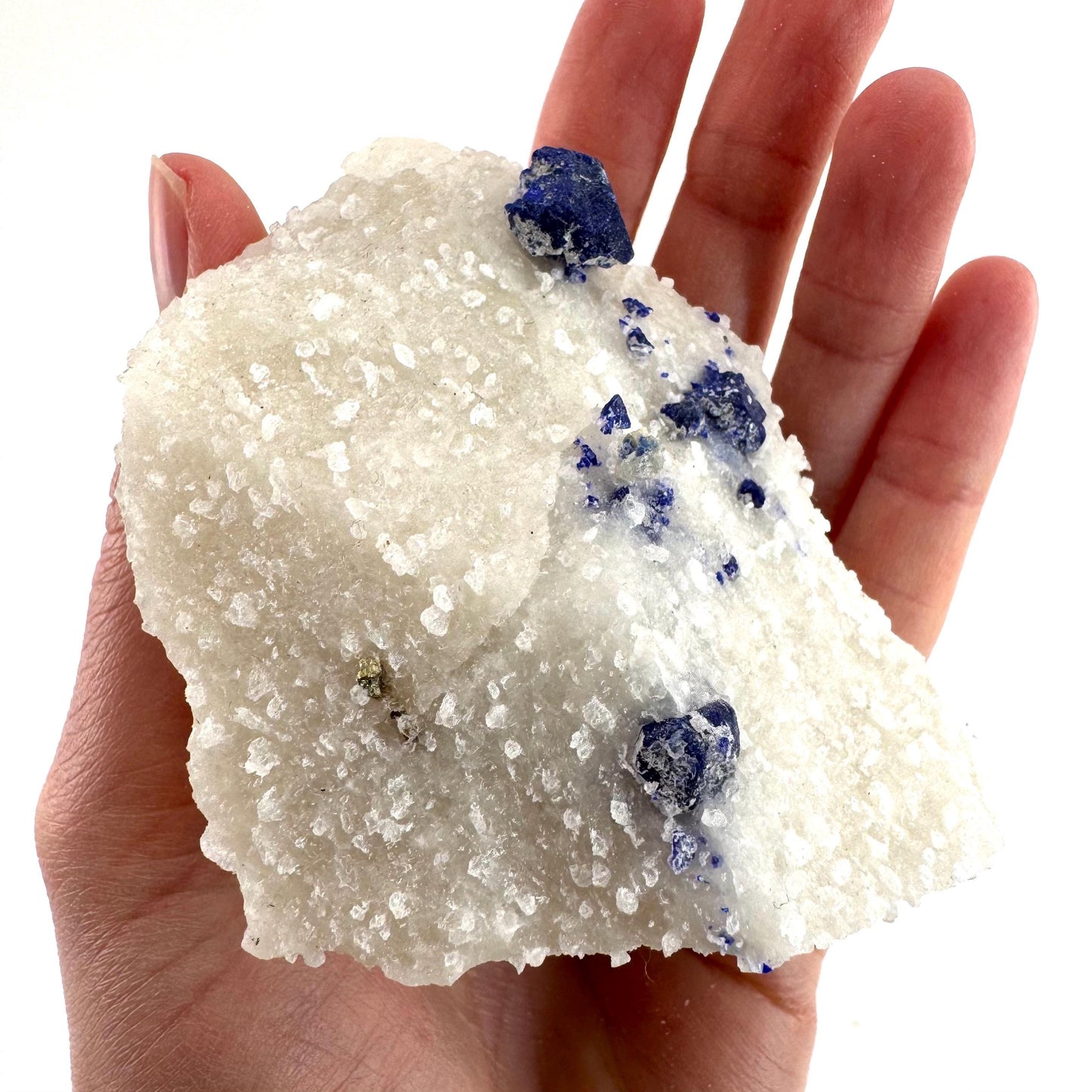 Lazurite & Pyrite on Calcite | blue crystal cluster, natural mineral specimen