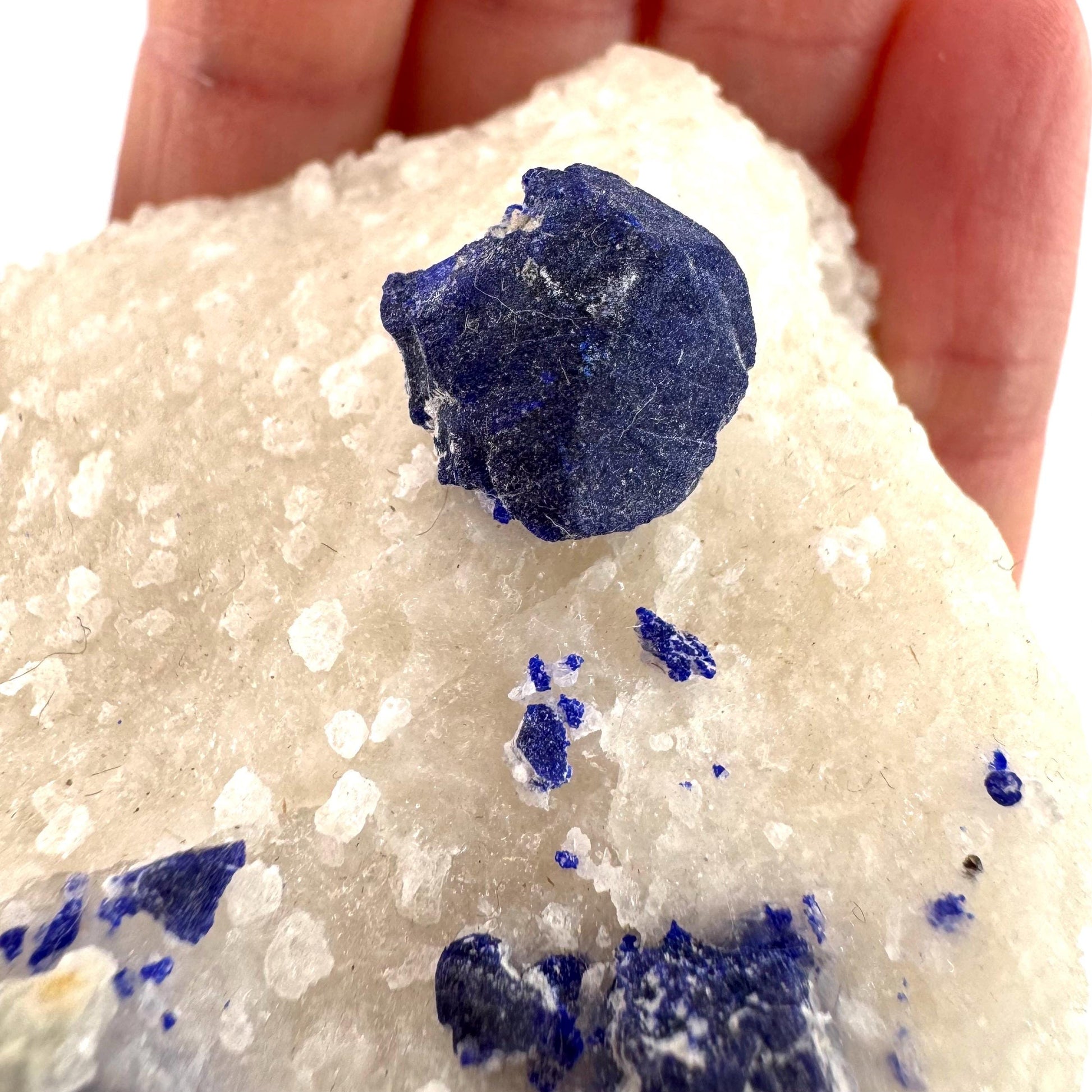 Lazurite & Pyrite on Calcite | blue crystal cluster, natural mineral specimen