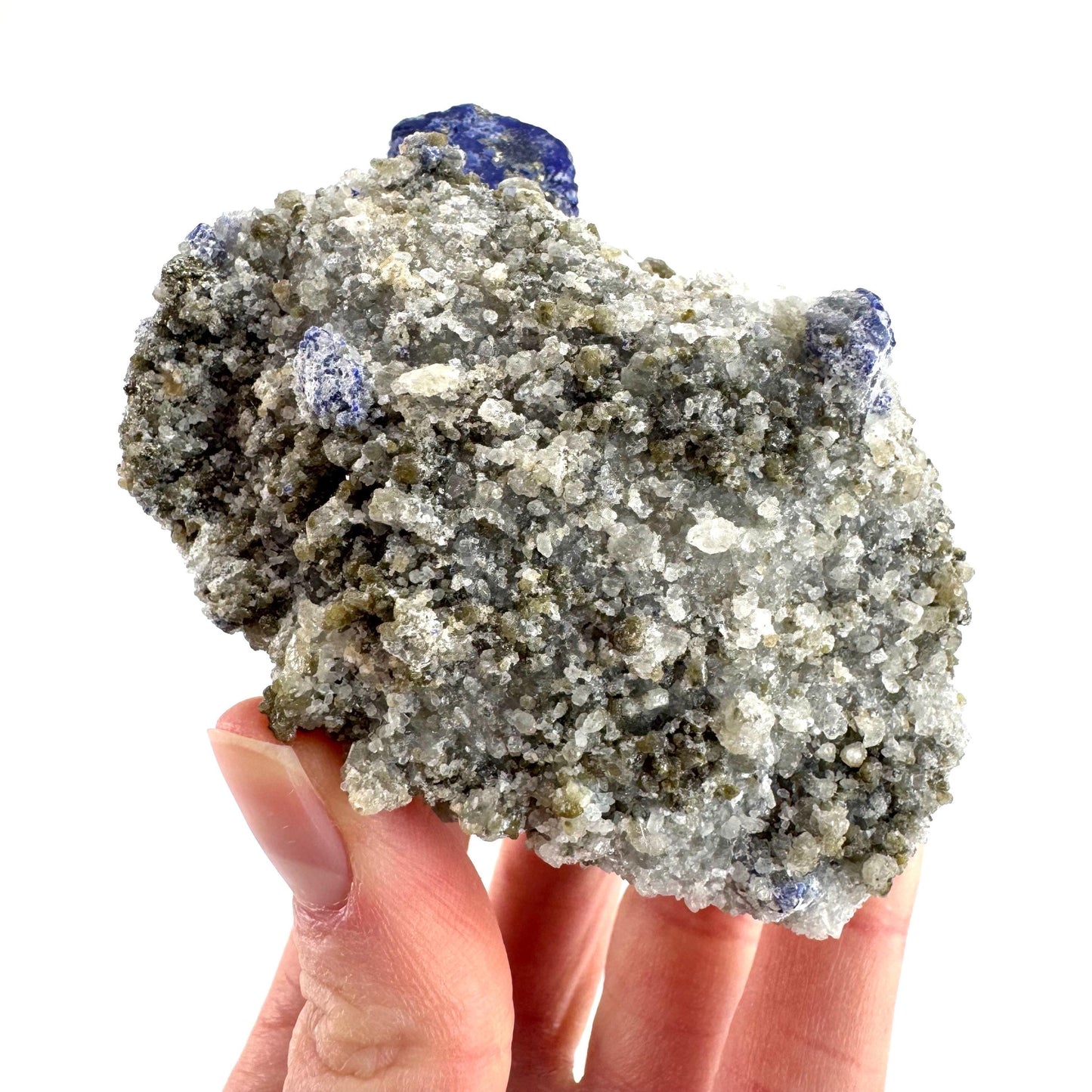 Lazurite & Pyrite on Calcite | blue crystal cluster, natural mineral specimen
