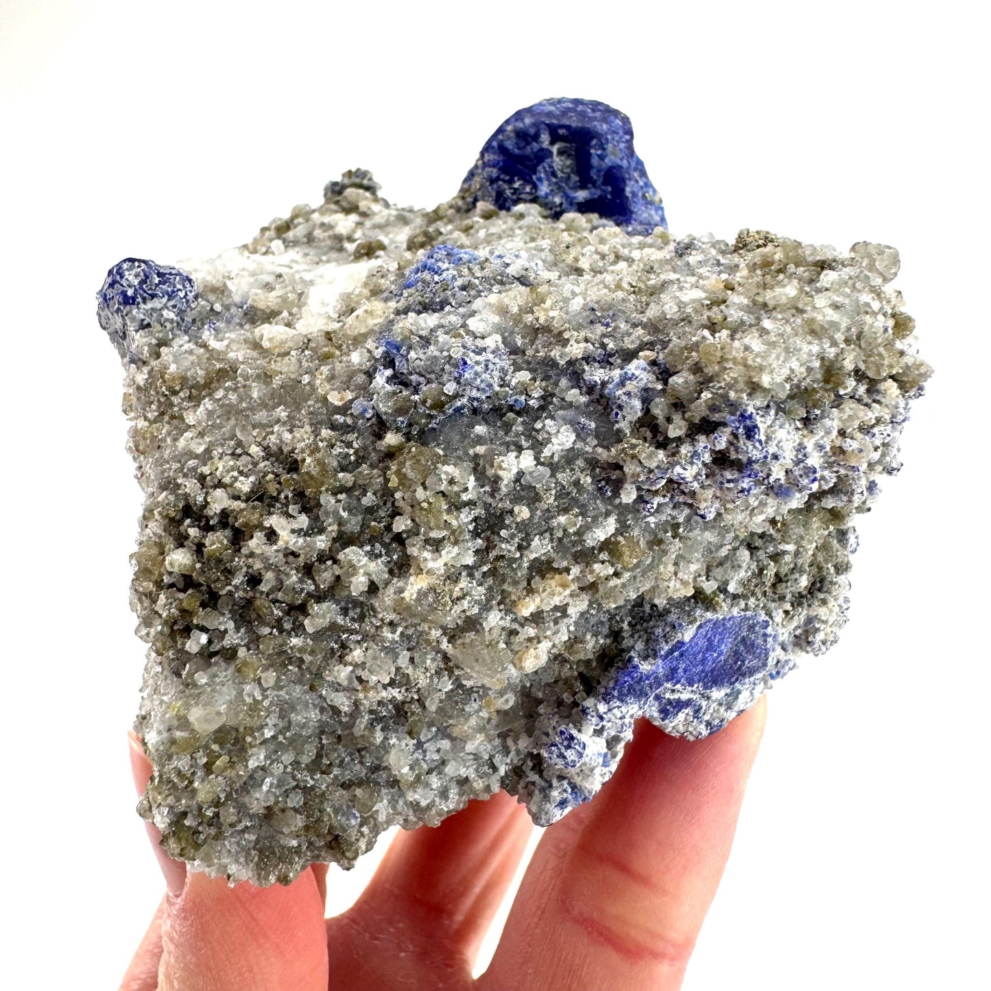 Lazurite & Pyrite on Calcite | blue crystal cluster, natural mineral specimen