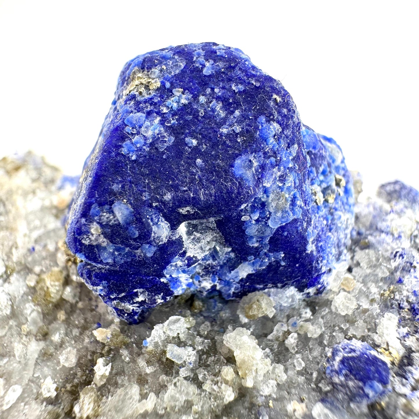 Lazurite & Pyrite on Calcite | blue crystal cluster, natural mineral specimen