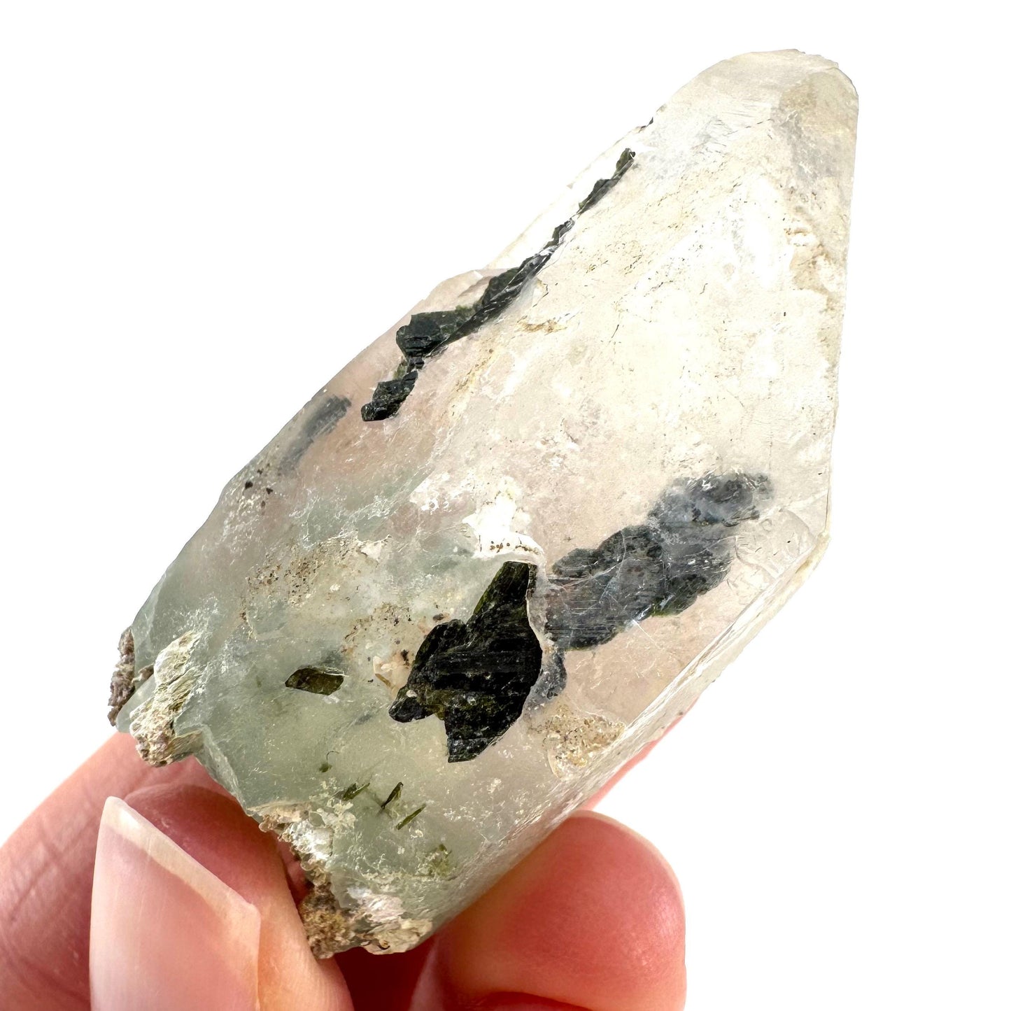 Bone Quartz with Epidote | natural quartz crystal, mineral specimen from Pakistan