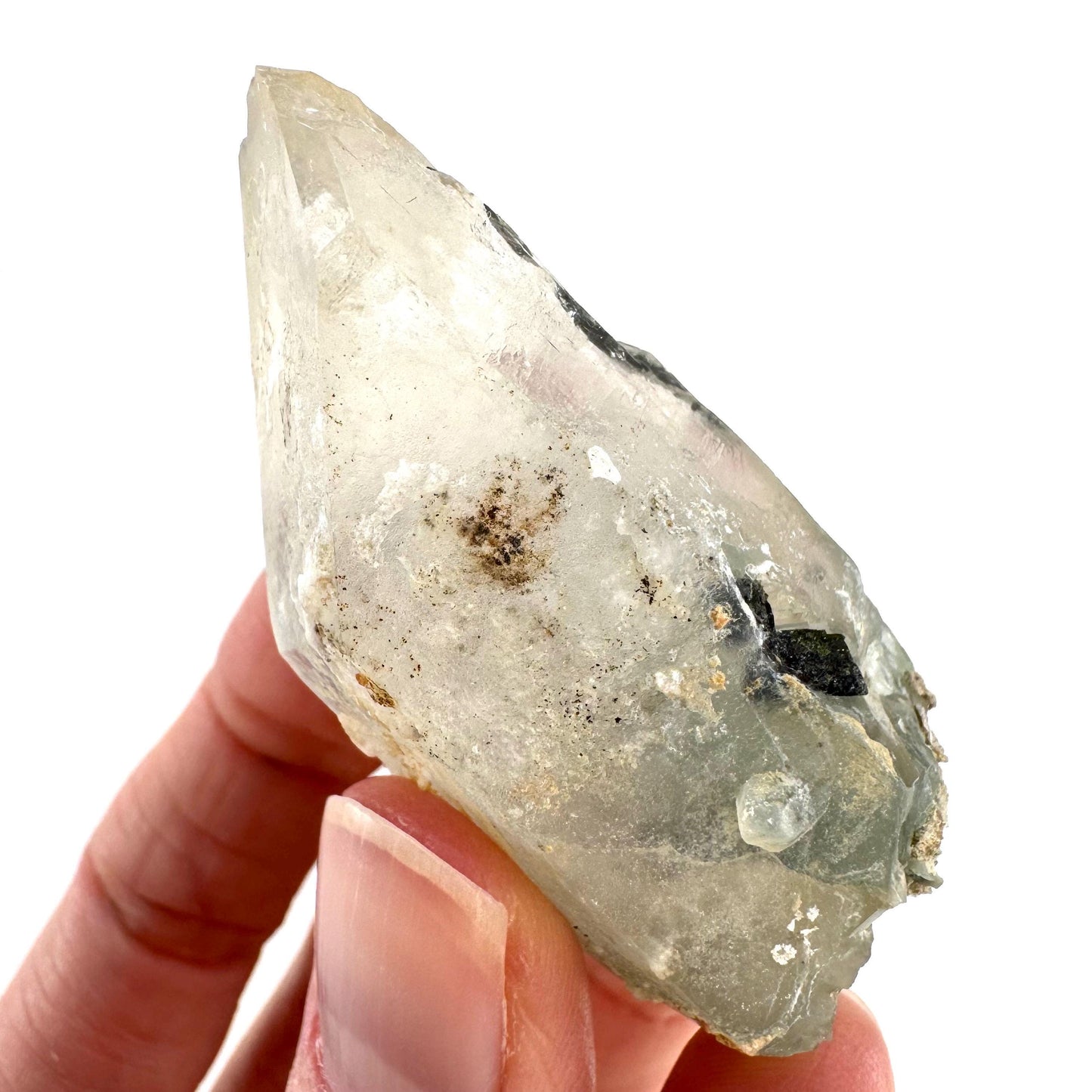 Bone Quartz with Epidote | natural quartz crystal, mineral specimen from Pakistan