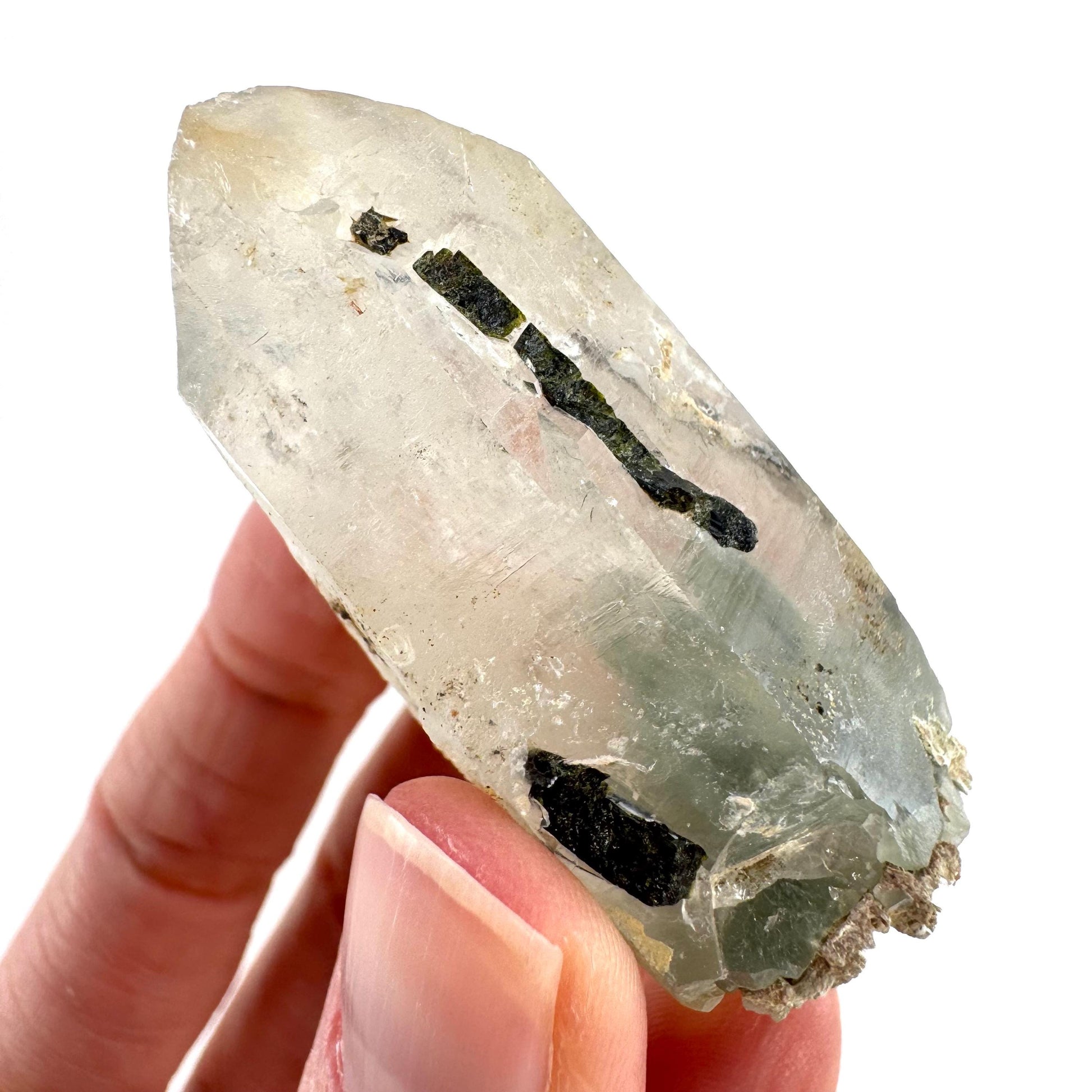 Bone Quartz with Epidote | natural quartz crystal, mineral specimen from Pakistan