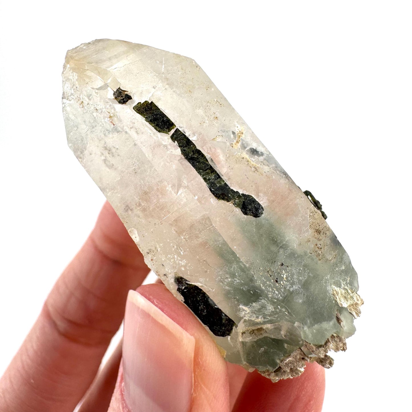 Bone Quartz with Epidote | natural quartz crystal, mineral specimen from Pakistan
