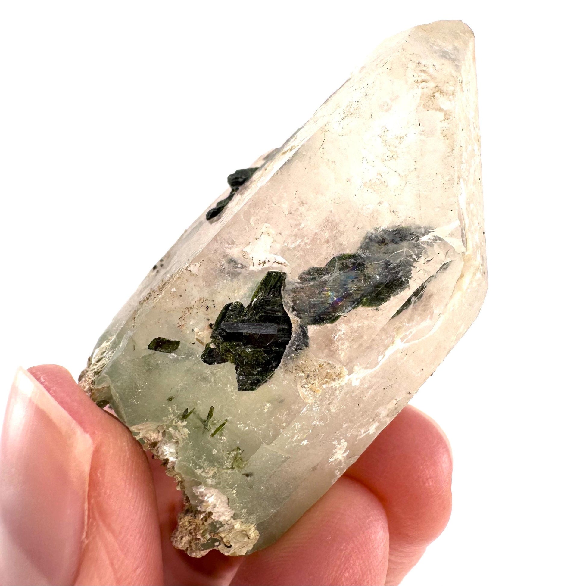 Bone Quartz with Epidote | natural quartz crystal, mineral specimen from Pakistan