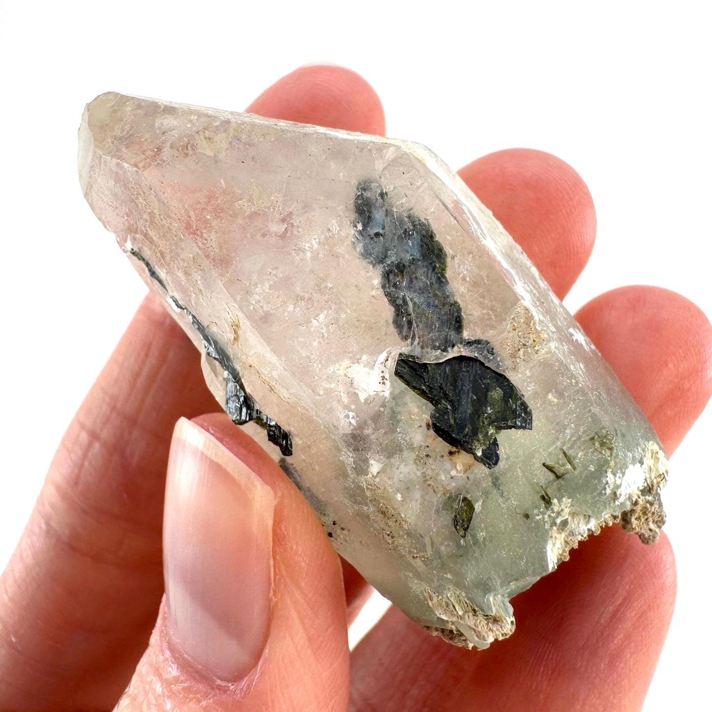 Bone Quartz with Epidote | natural quartz crystal, mineral specimen from Pakistan