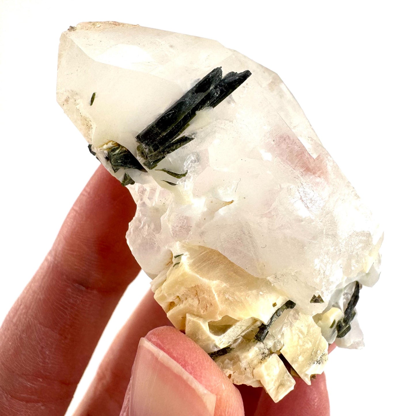 Bone Quartz with Epidote | natural quartz crystal, mineral specimen from Pakistan
