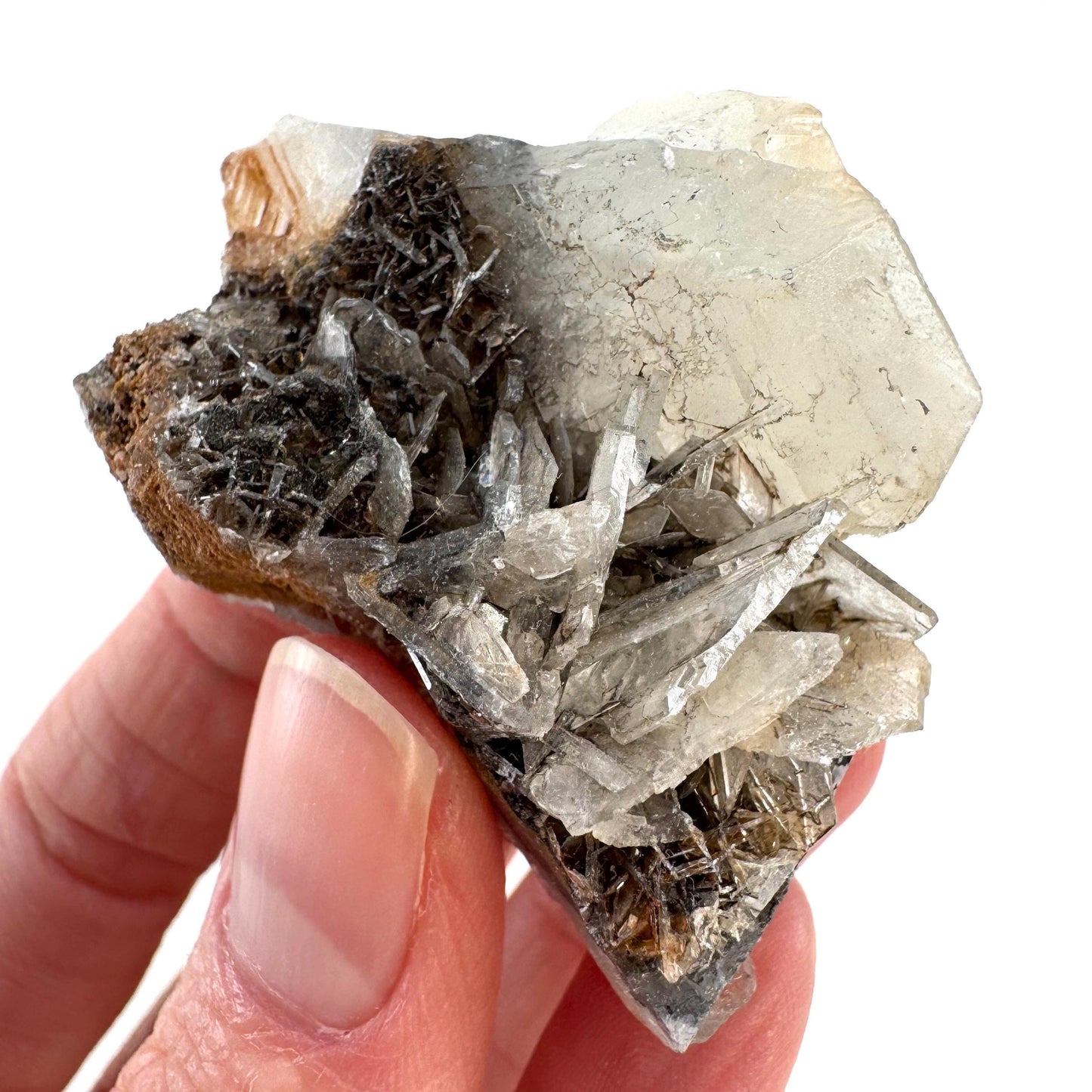 Barite with Stibnite | Crystal cluster, baryte mineral specimen from DR Congo
