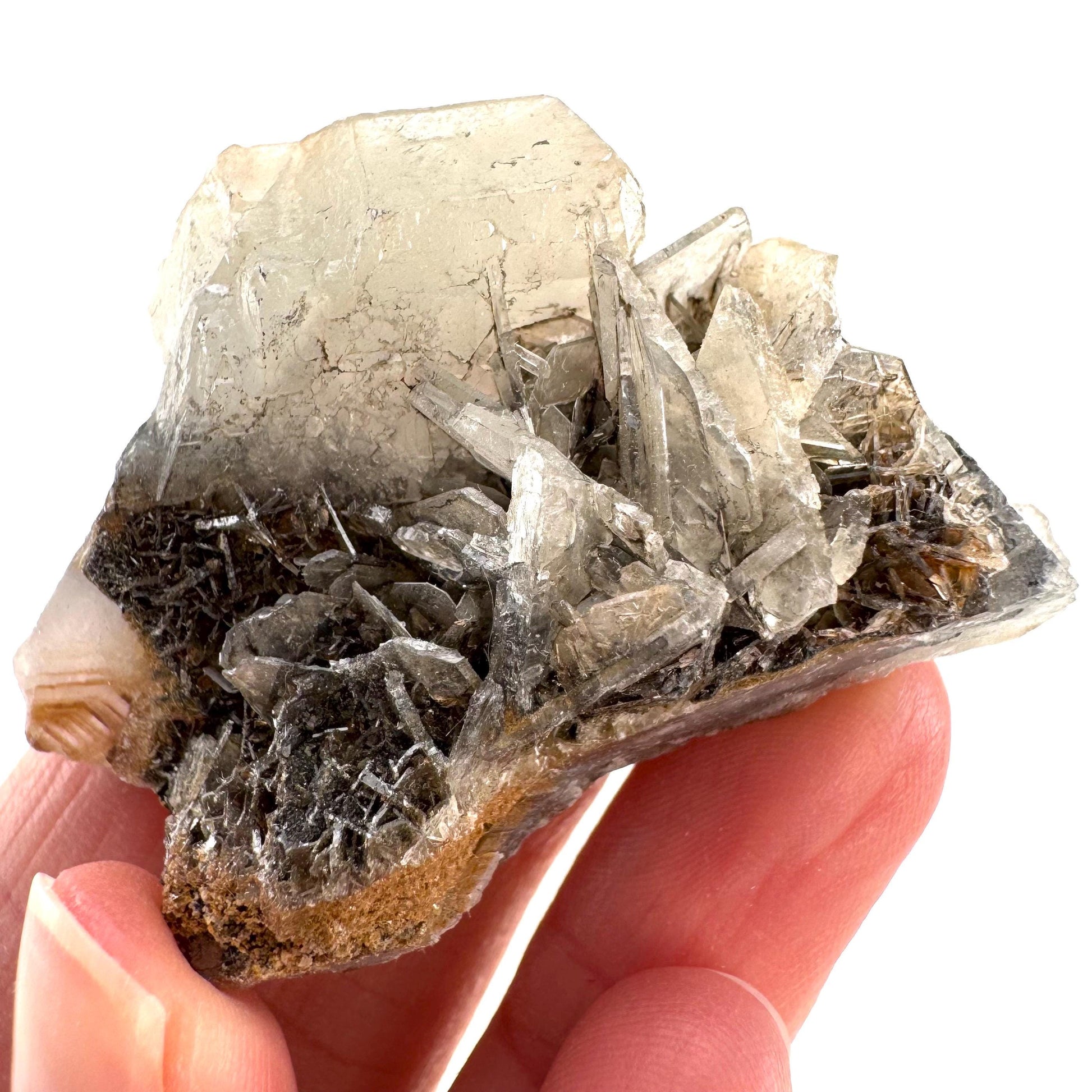 Barite with Stibnite | Crystal cluster, baryte mineral specimen from DR Congo