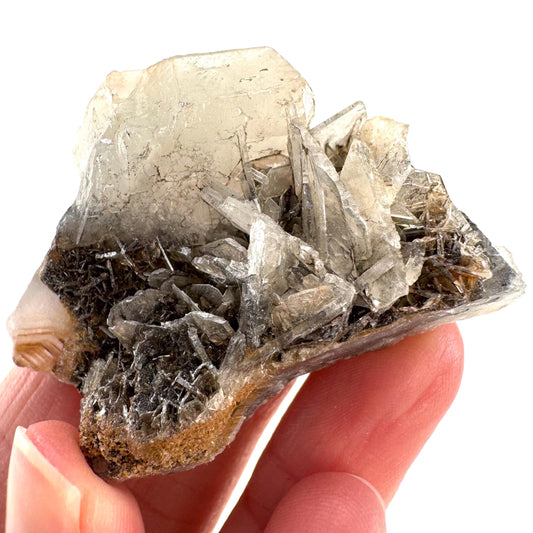 Barite with Stibnite | Crystal cluster, baryte mineral specimen from DR Congo