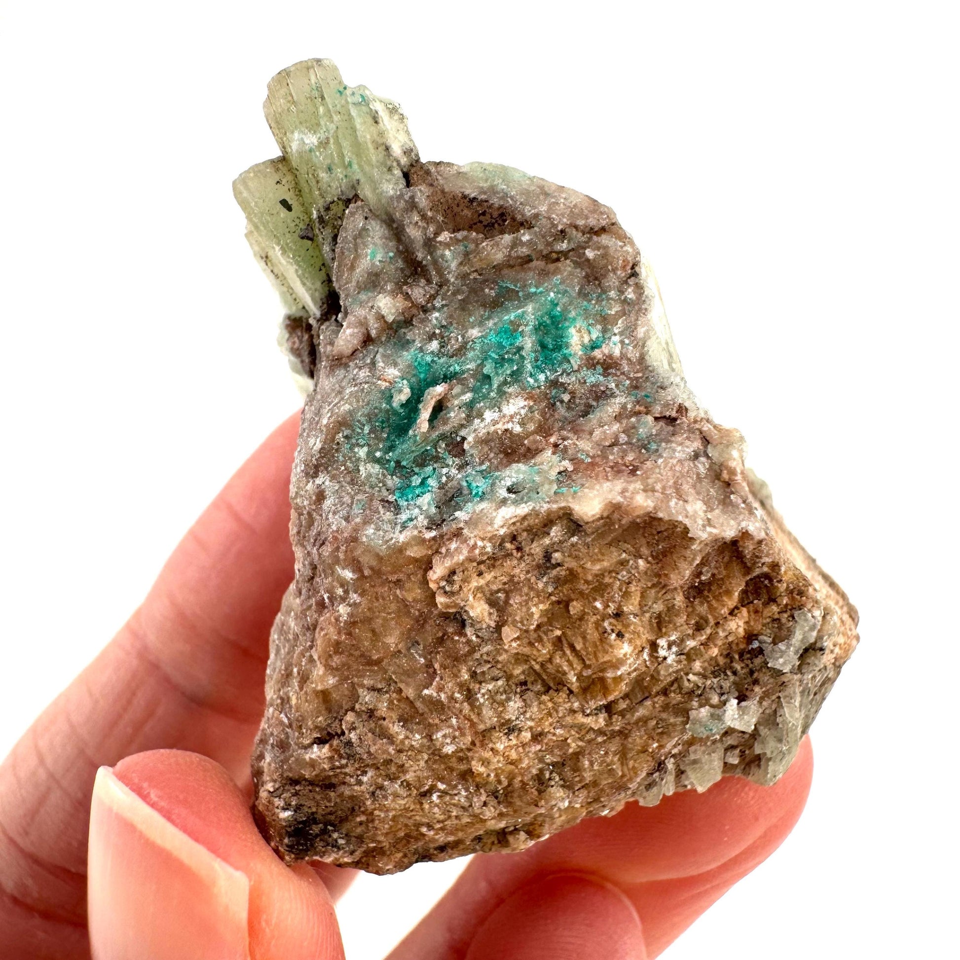 Cuprian Barite with Malachite | Crystal cluster, baryte mineral specimen from DR Congo