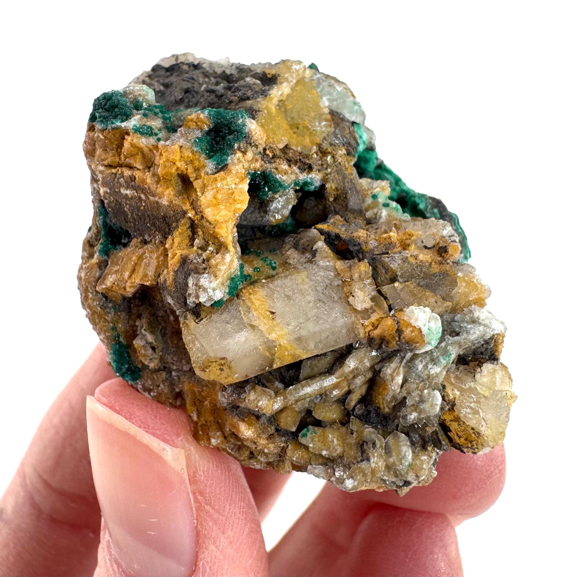 Barite with Malachite | Crystal cluster, baryte mineral specimen from DR Congo