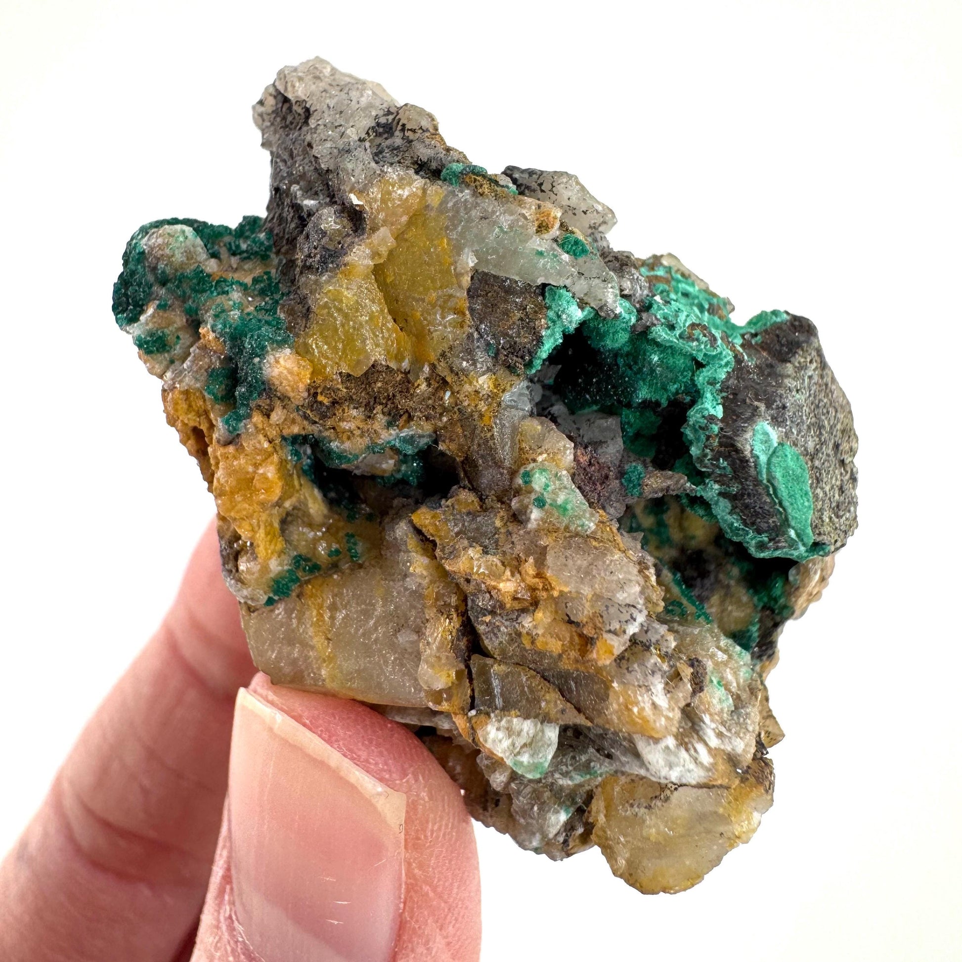 Barite with Malachite | Crystal cluster, baryte mineral specimen from DR Congo
