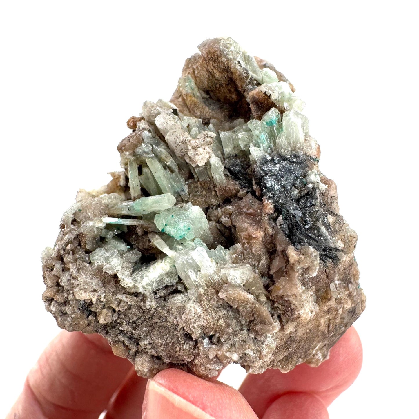 Cuprian Barite with Malachite & Stibnite | Crystal cluster, baryte mineral specimen from DR Congo
