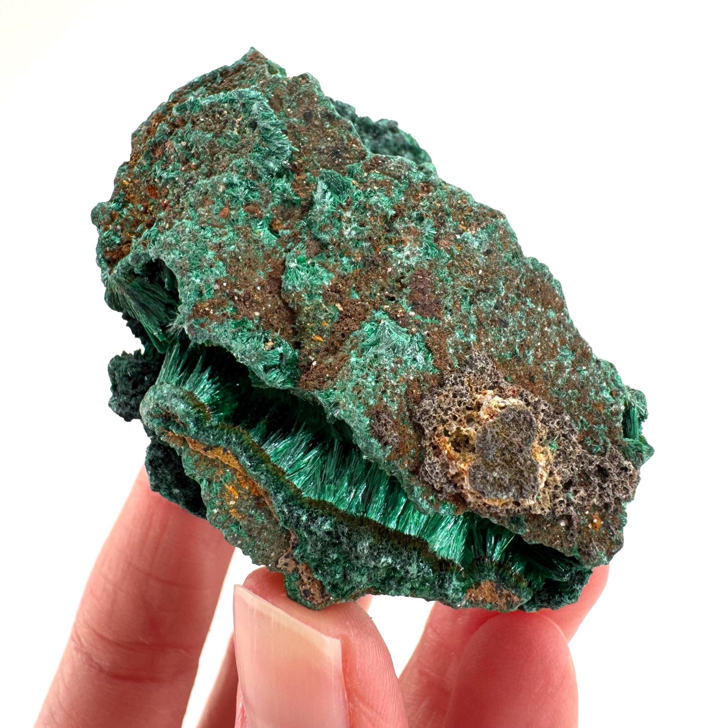 Fibrous Malachite | green velvet crystal, mineral specimen