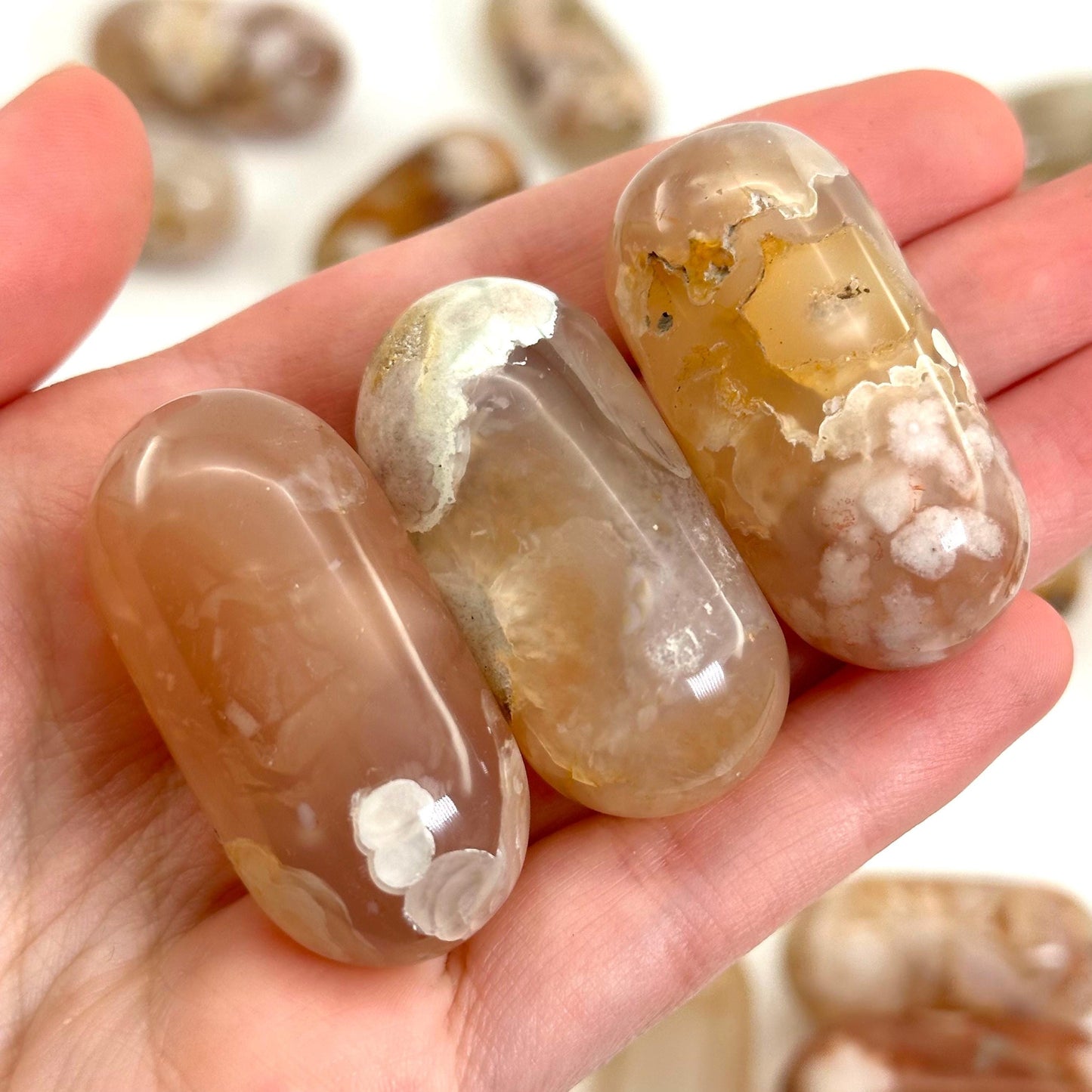 Flower Agate Worry Stone | Polished Tumbled Crystal Lingam (Heart & Root Chakra)