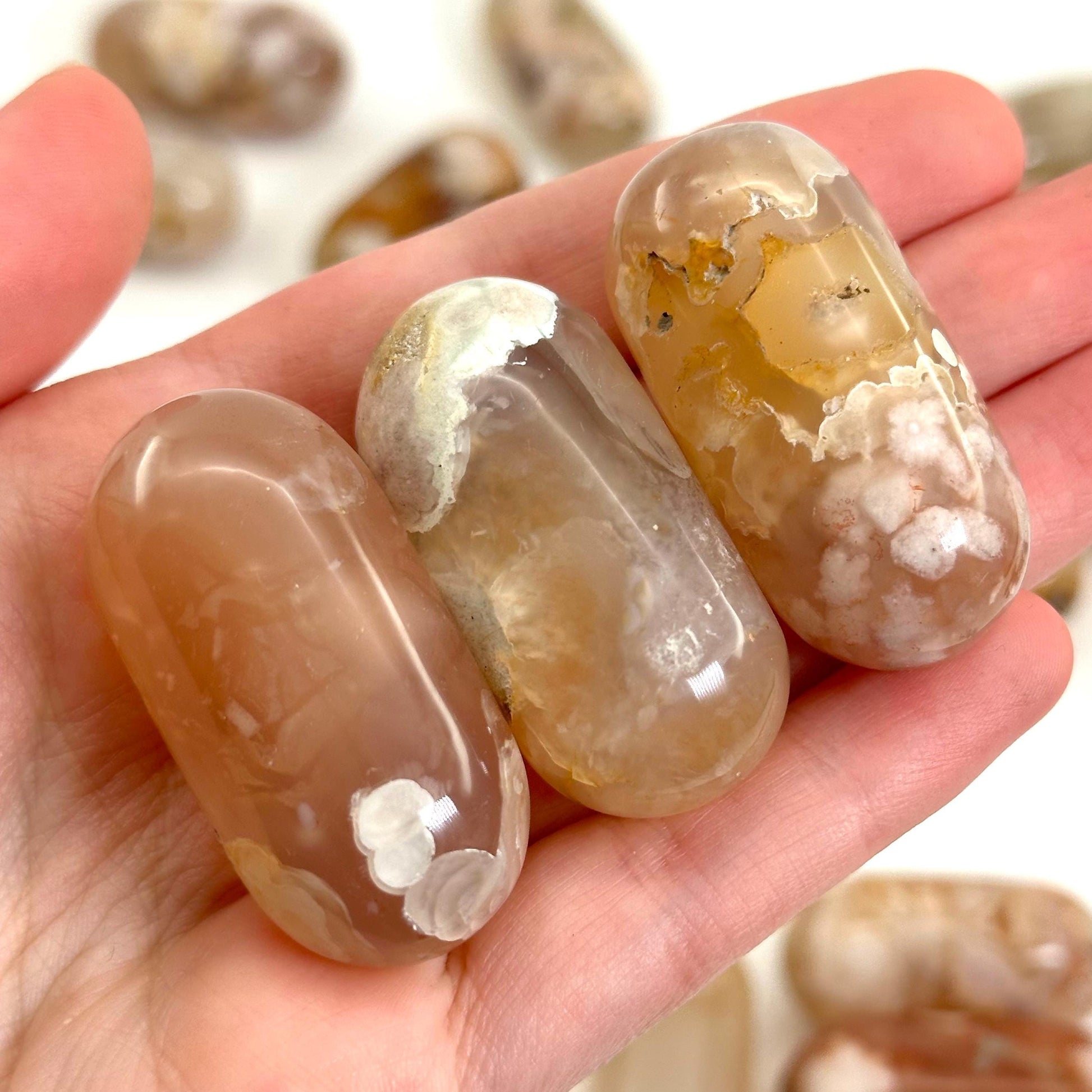 Flower Agate Worry Stone | Polished Tumbled Crystal Lingam (Heart & Root Chakra)